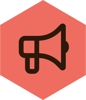 Icon of a megaphone inside a hexagon