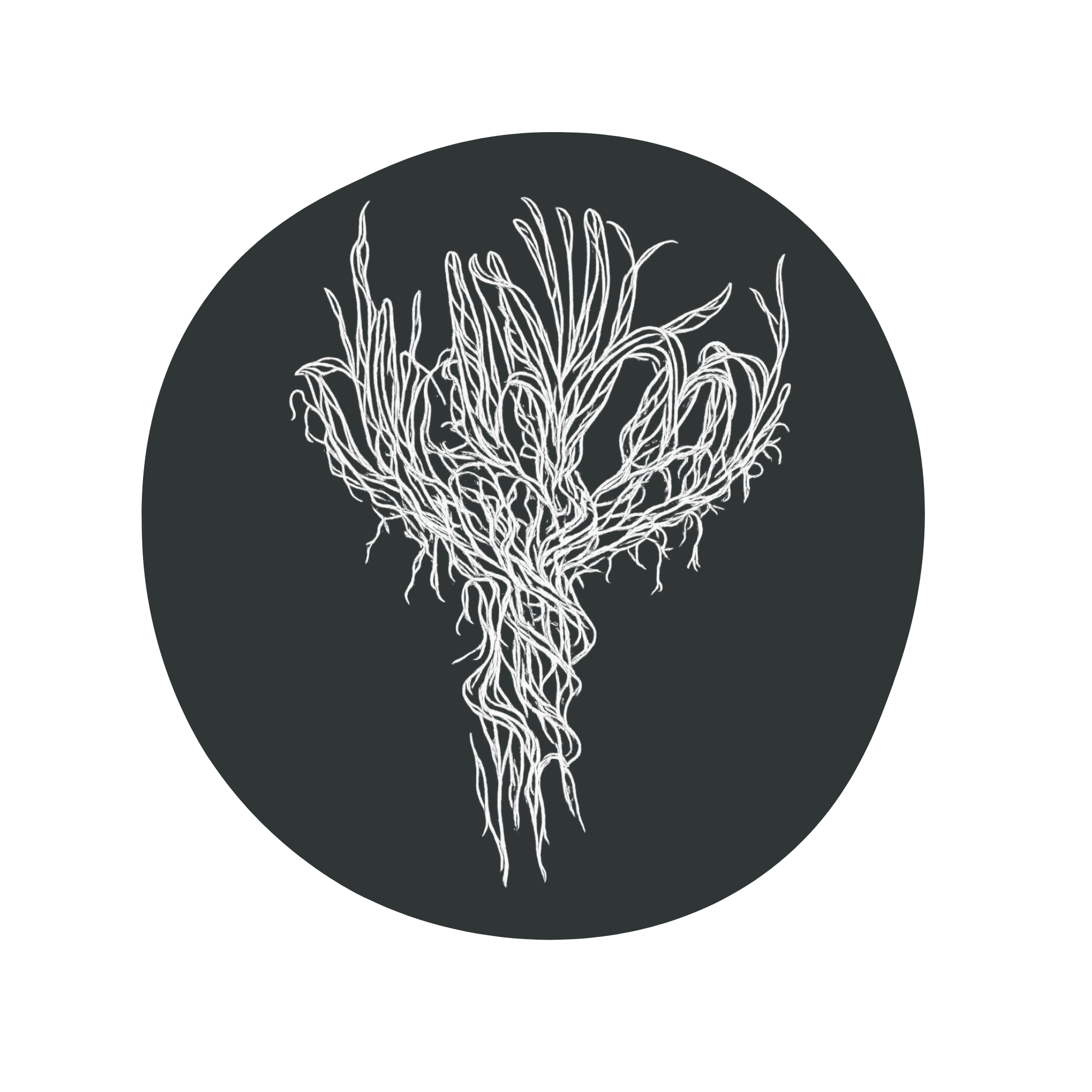 A digital illustration of a brain with intricate white line drawings on a dark background, featuring red and black lines.