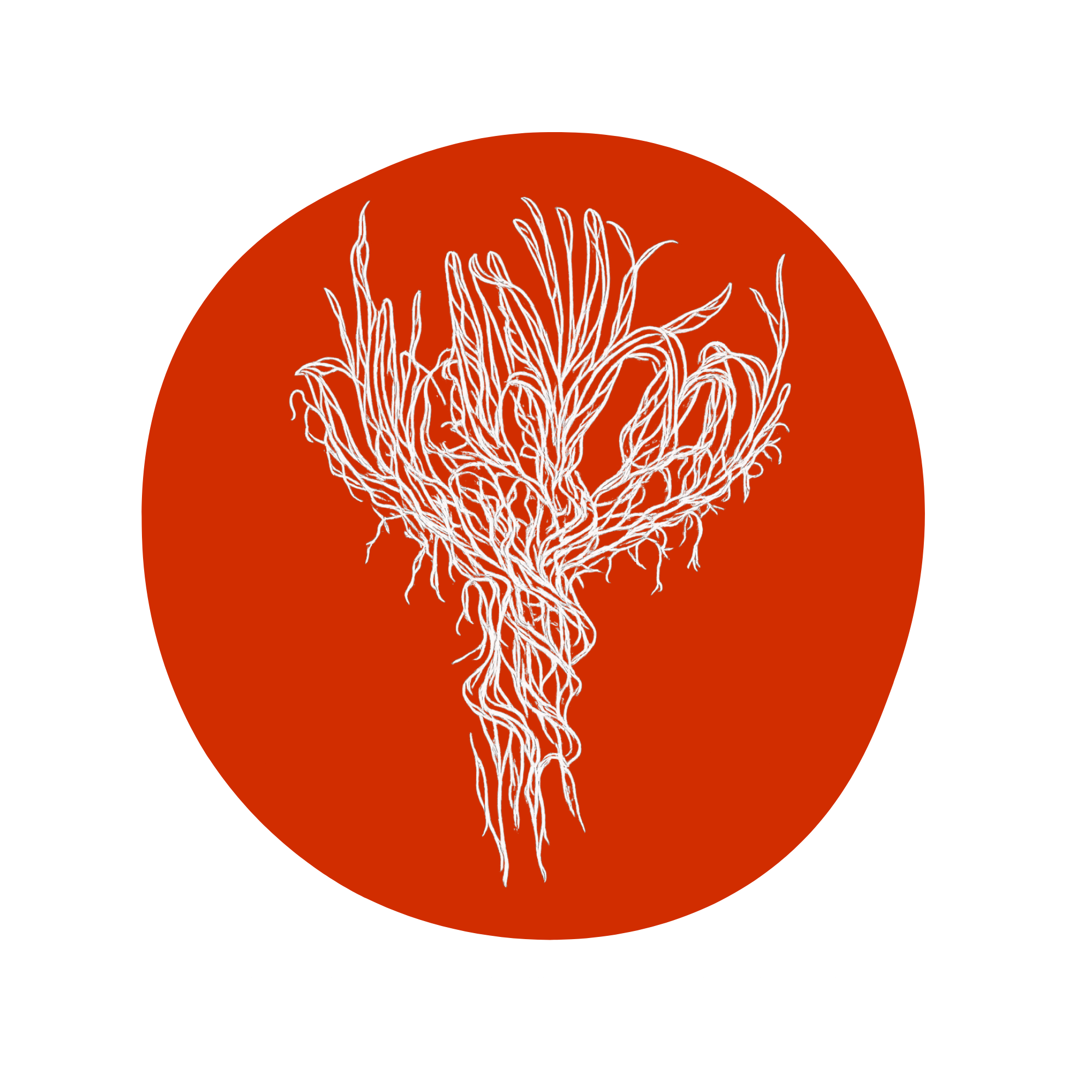 Illustration of white wheat or barley stalks inside a red circle on a black background.