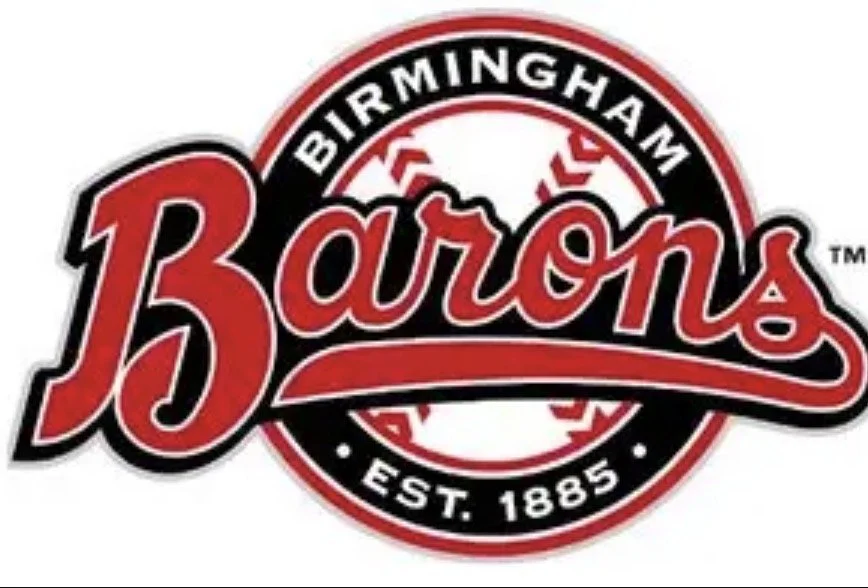 Birmingham Barons baseball team logo featuring red, black, and white colors with the team name and establishment year 1885.