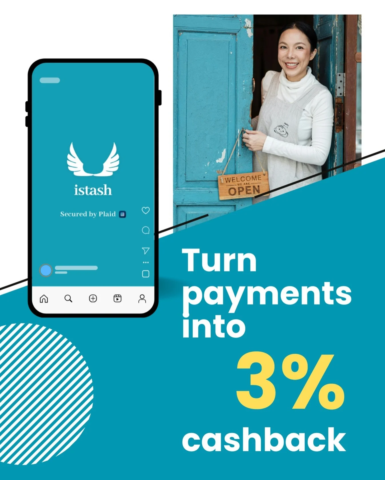 When you pay with istash,
small businesses keep more 💛
and you get 3% cashback. Win-win.

#istash #communitysupport #smallbusinesslove