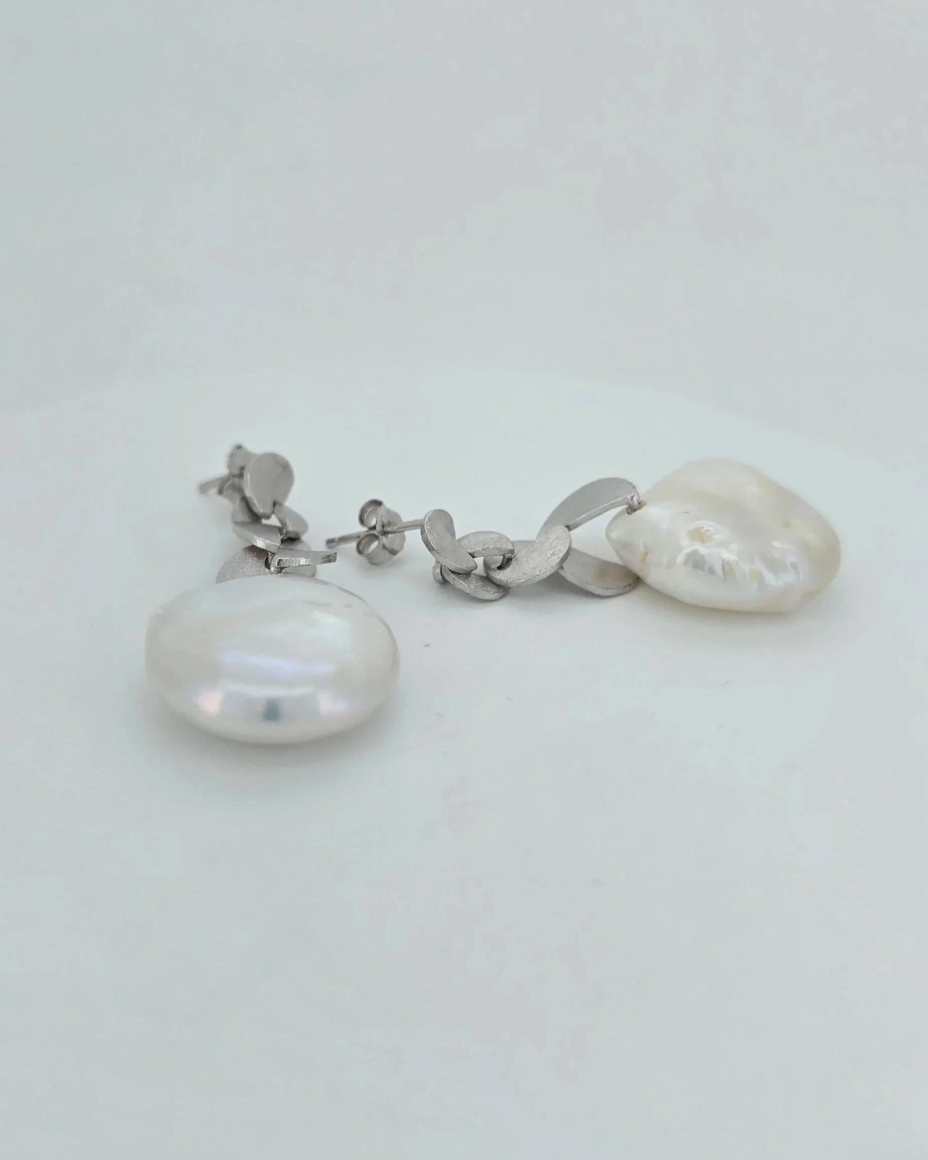 Sterling Silver Freshwater Pearl Multi-Link Drop Earrings