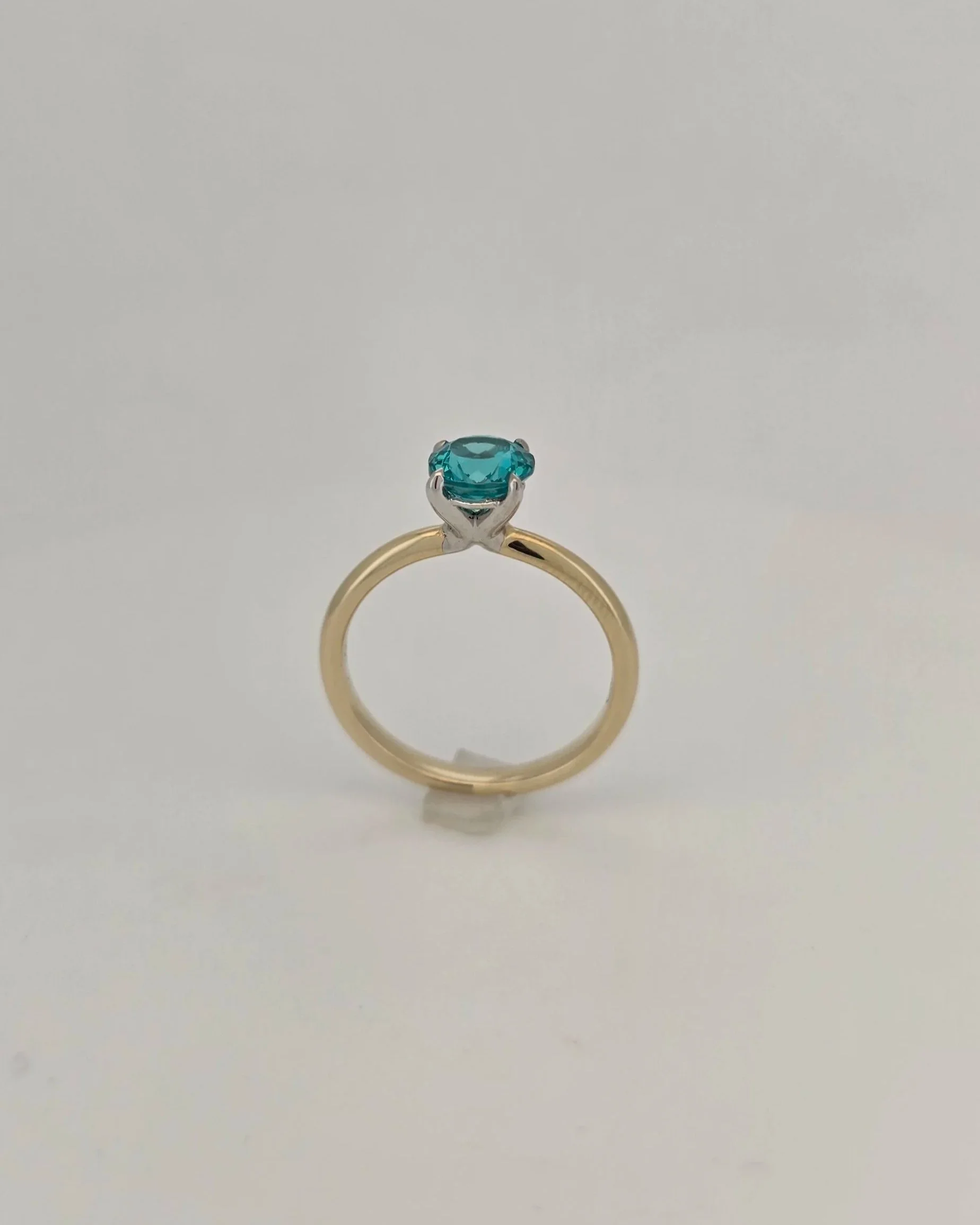 14ct White & Yellow Gold Lab Paraiba Solitaire Ring