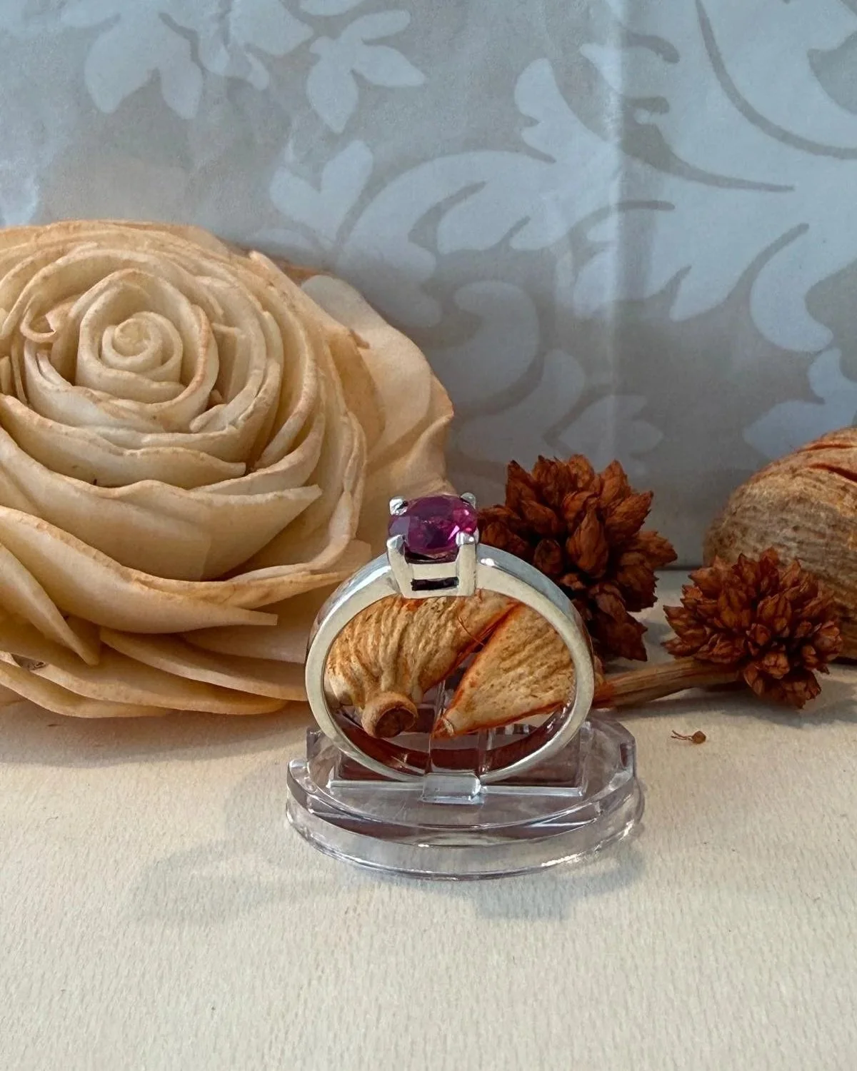 Elegant Sterling Silver Lab-grown Ruby Solitaire Ring