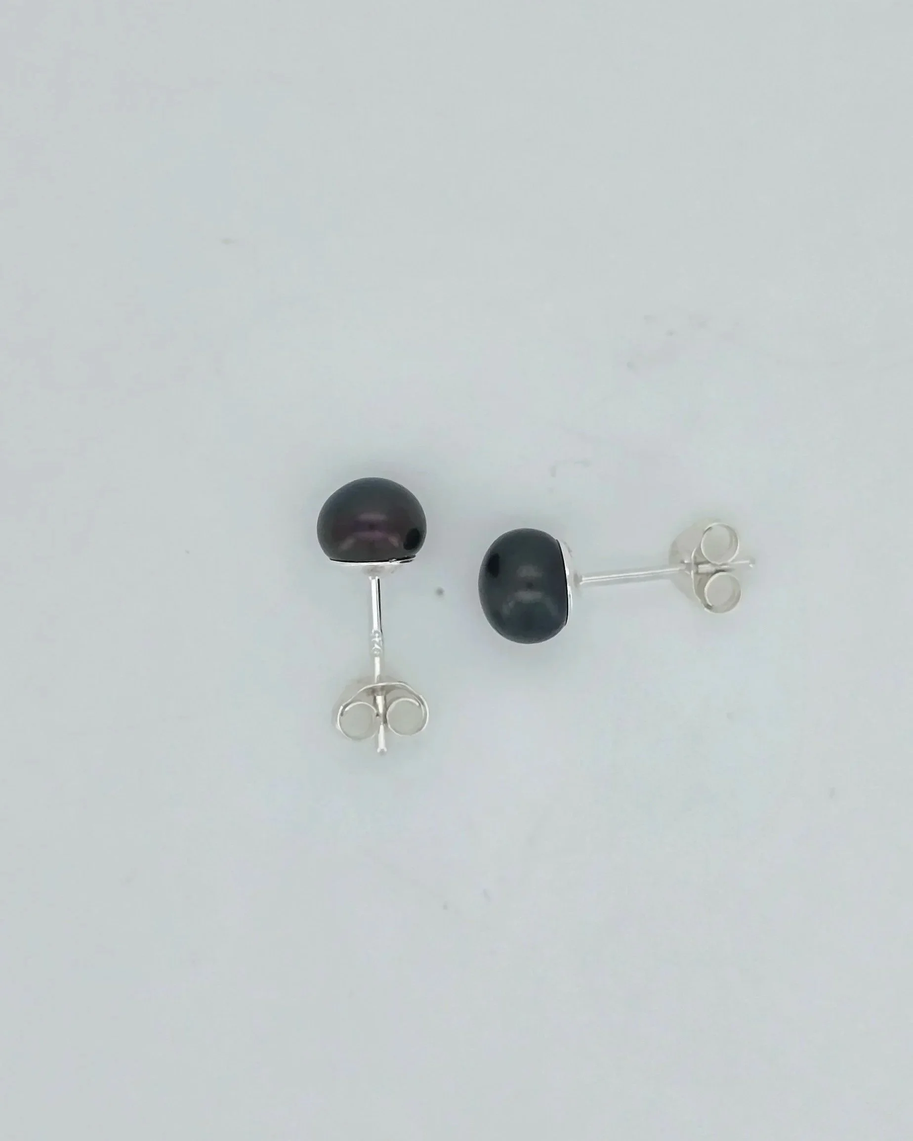 Black Pearl Studs in Sterling Silver