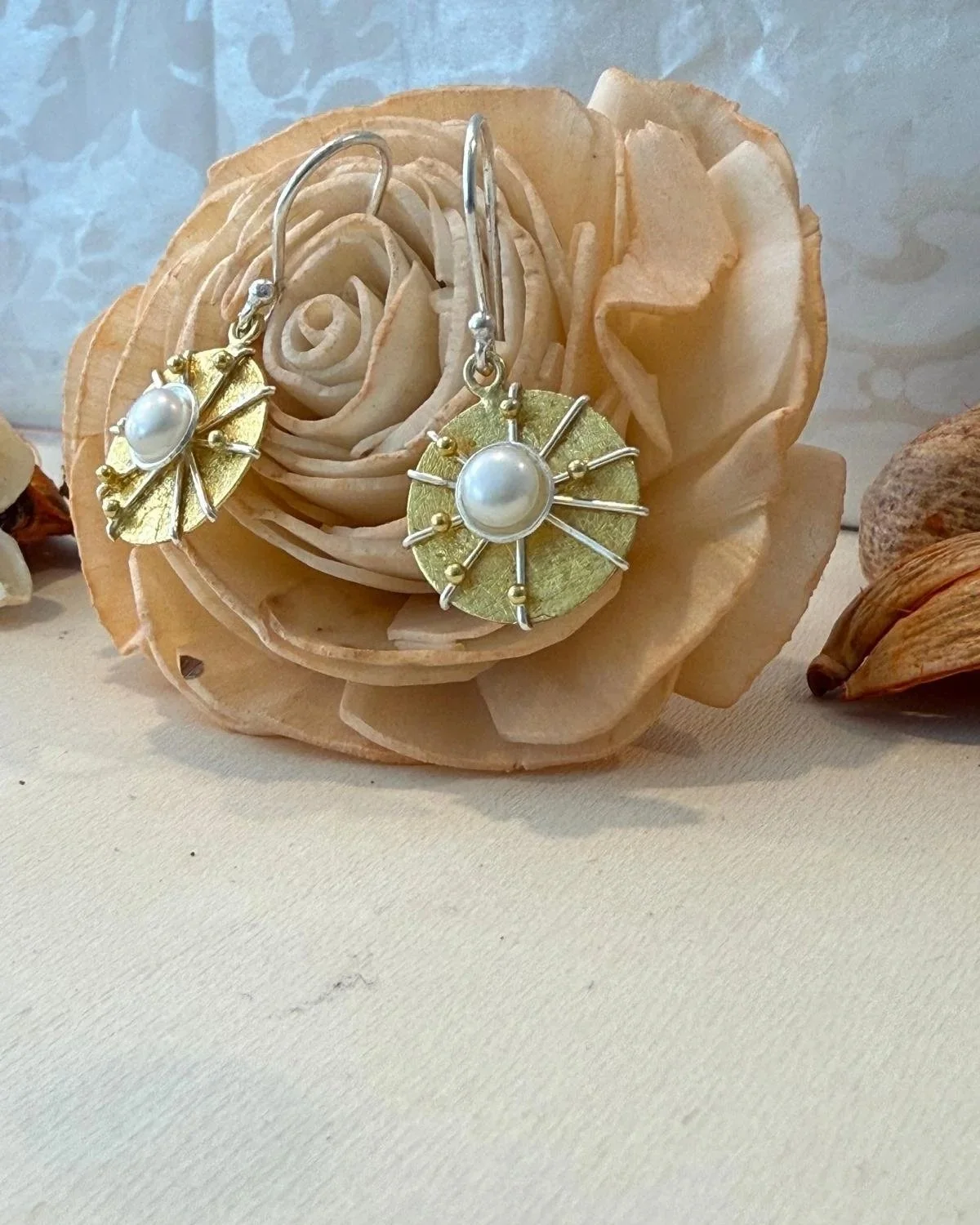 Sterling Silver & Gold-plated Sun Pearl Earrings