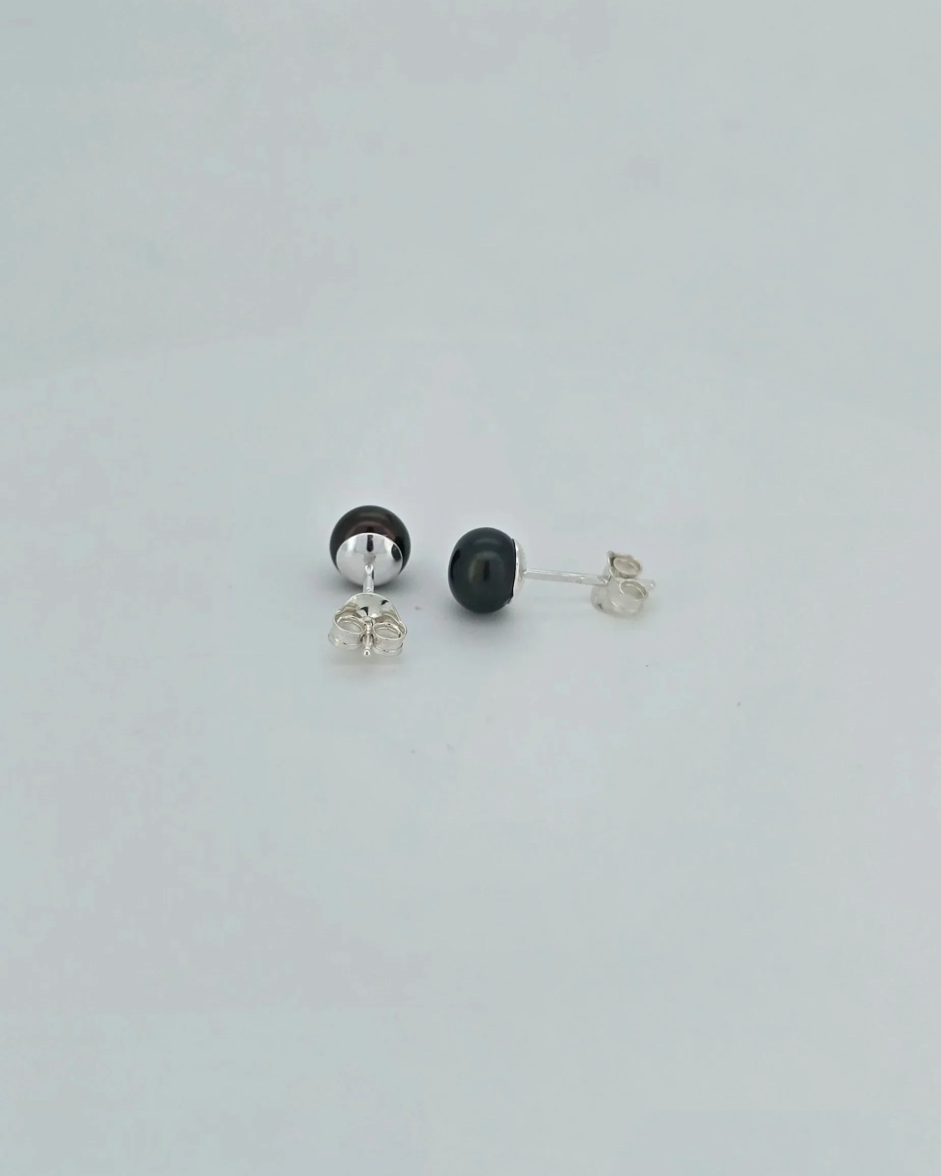 Black Pearl Studs in Sterling Silver