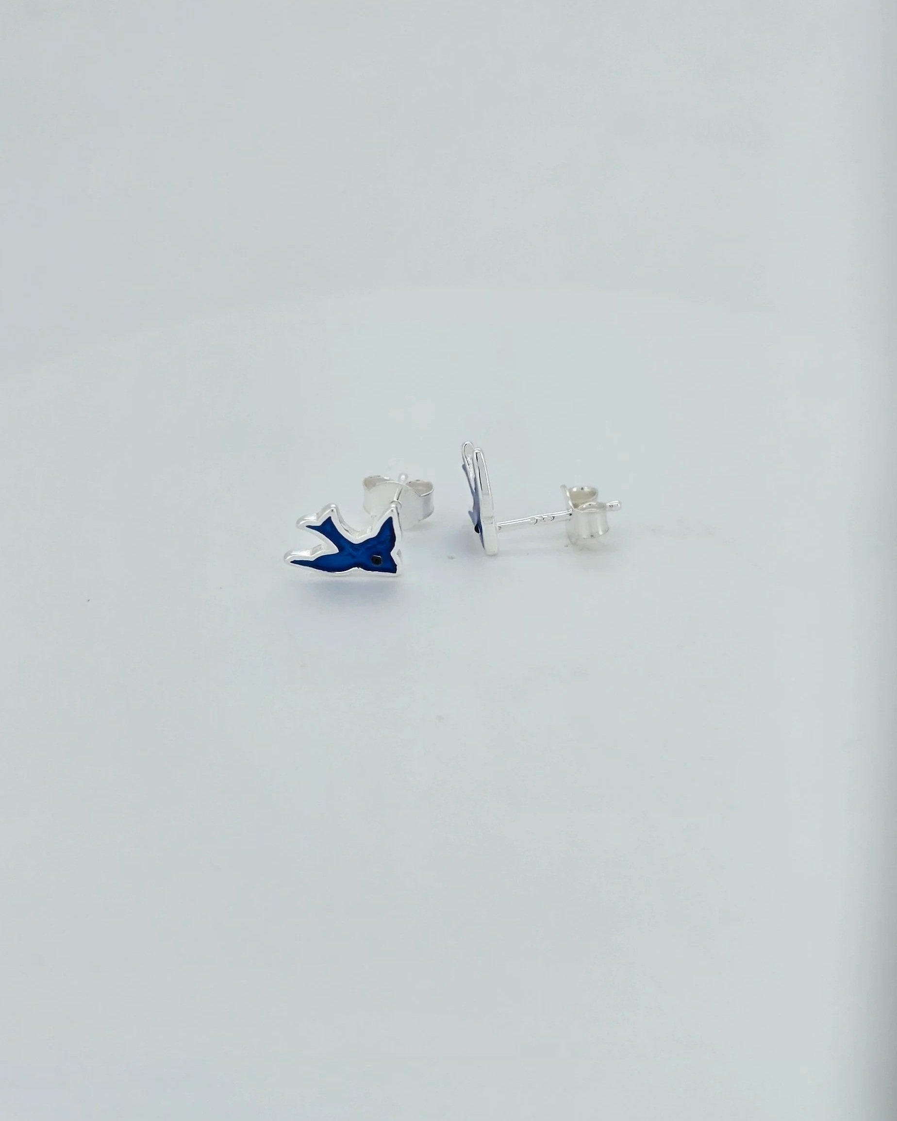 Sterling Silver Blue Enamel Bird Studs