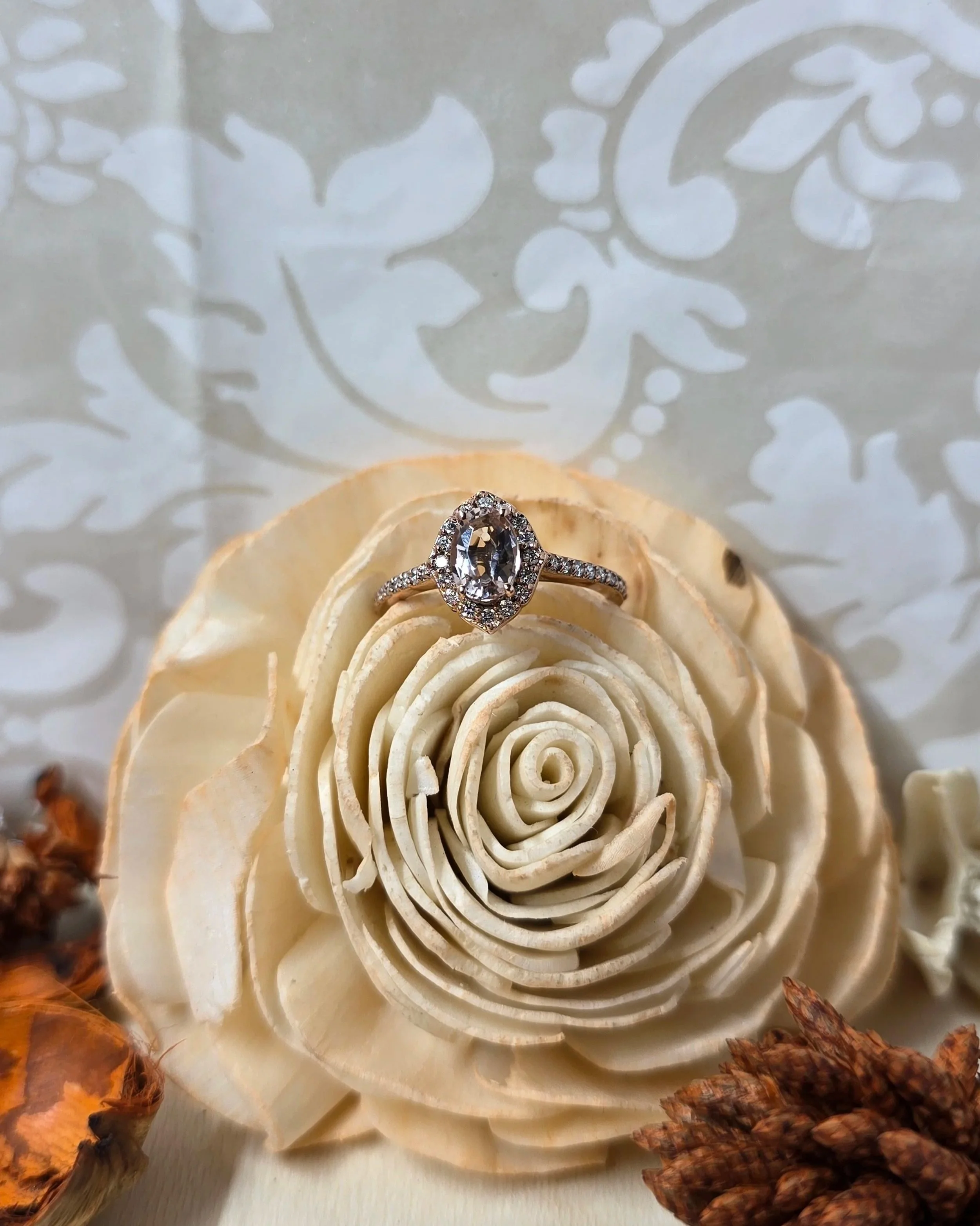 9ct Rose Gold Morganite Halo Ring