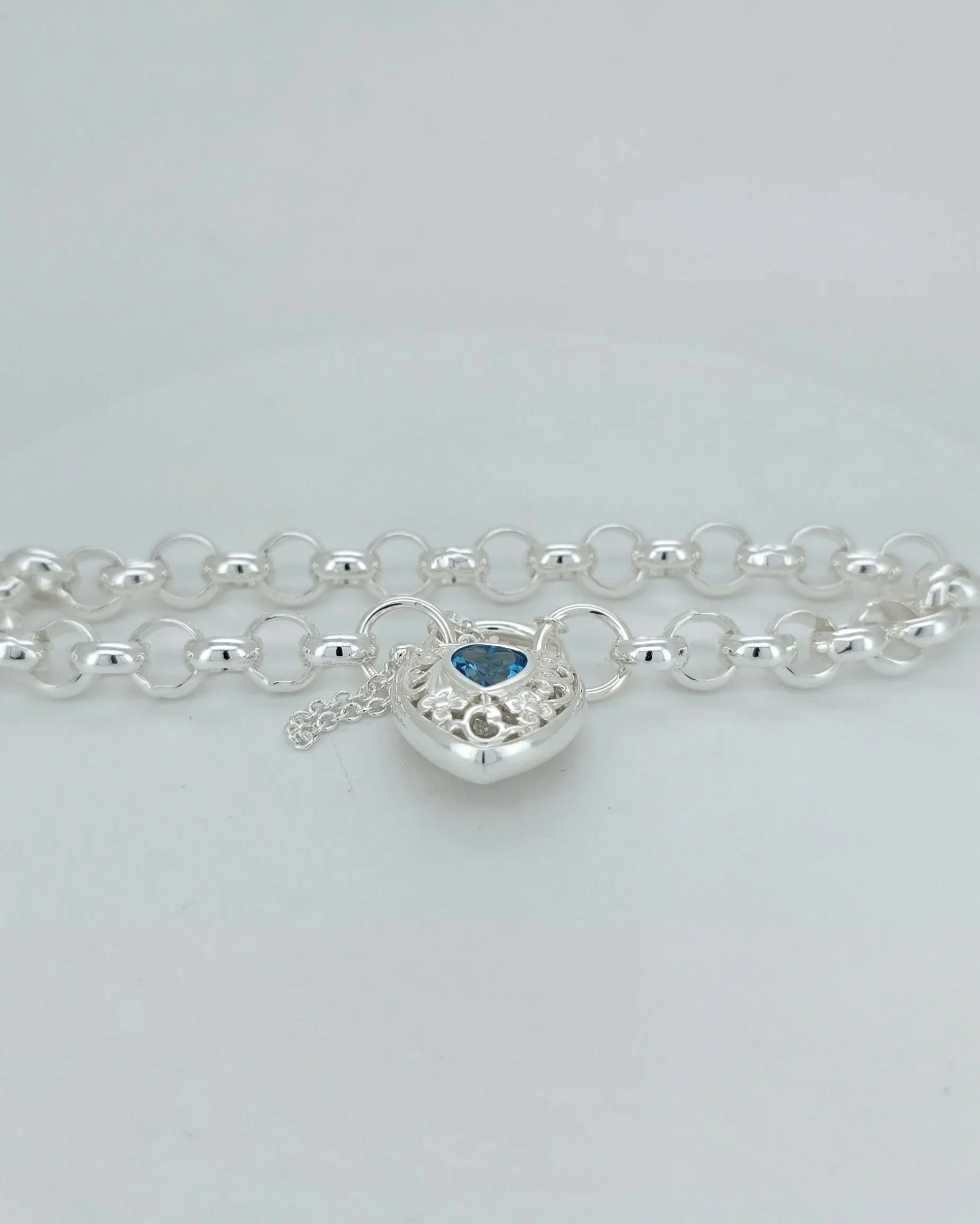 Silver Belcher Bracelet with Blue Topaz Padlock