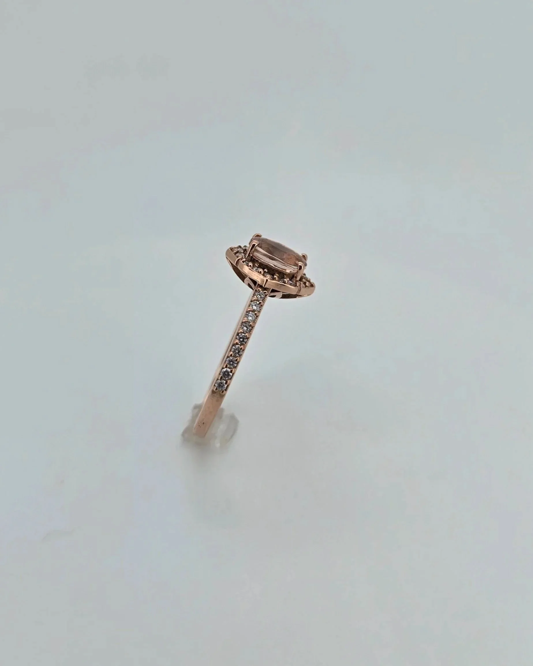 9ct Rose Gold Morganite Halo Ring