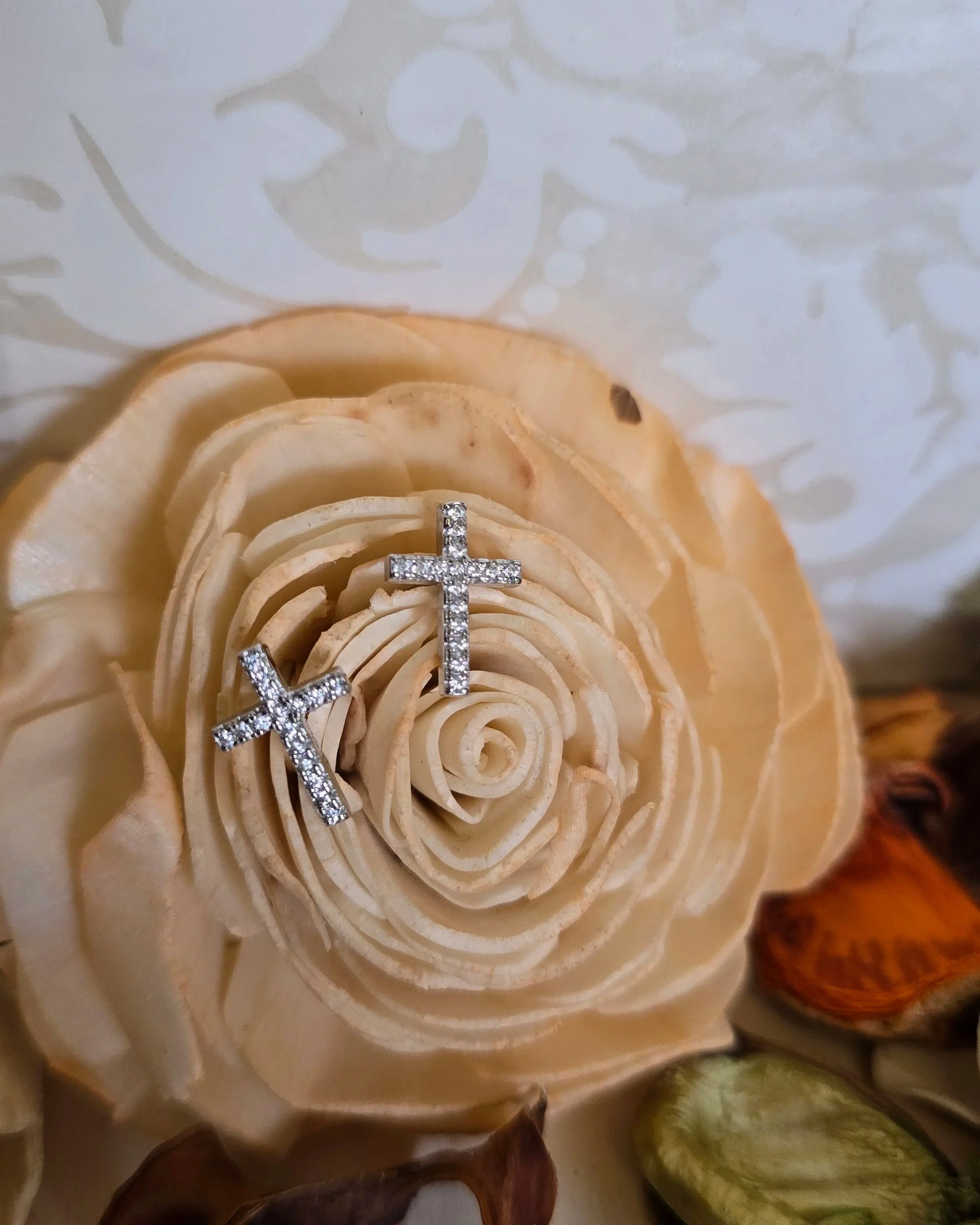 Sterling Silver Cross CZ Stud Earrings