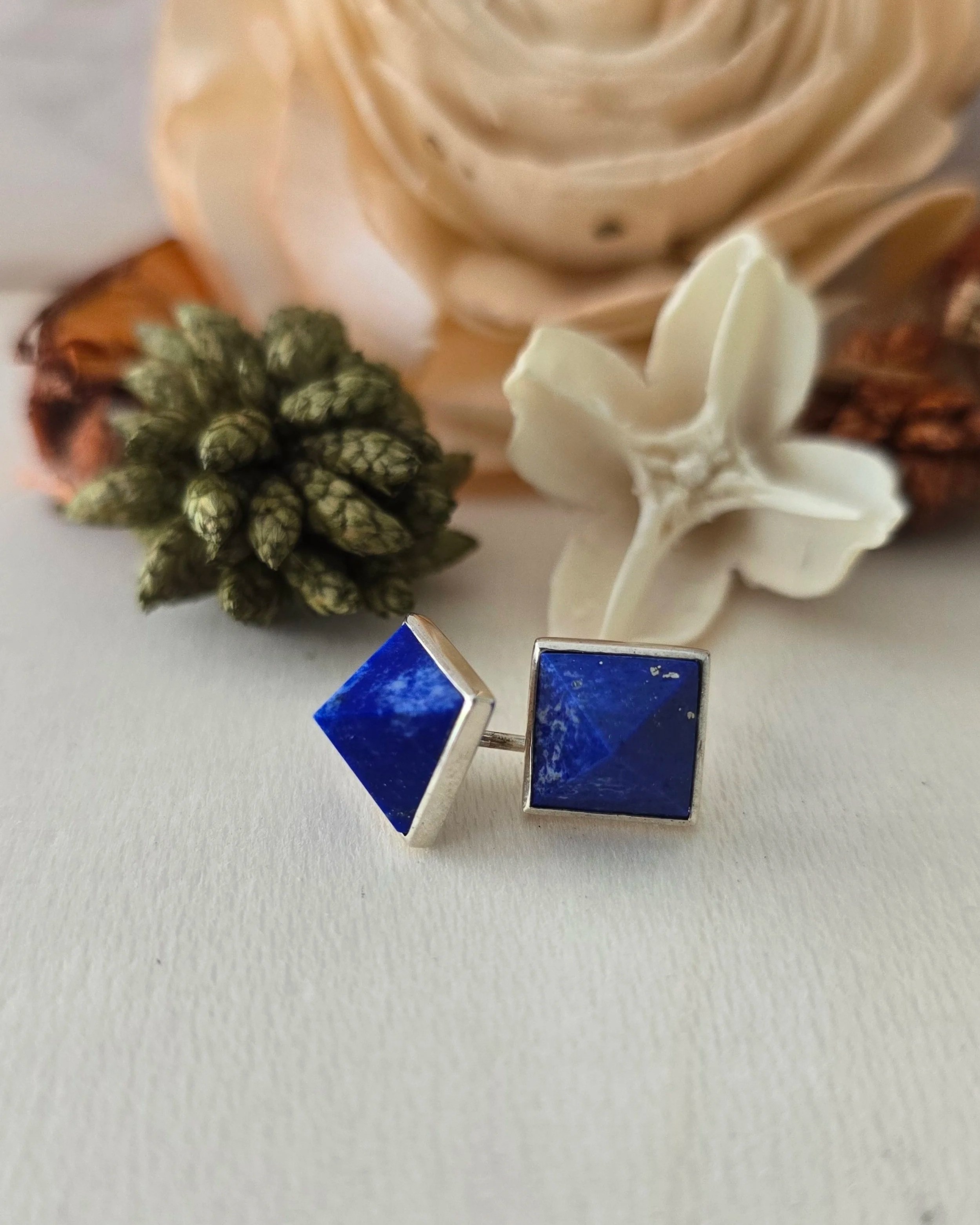 silver 8mm square Lapis studs