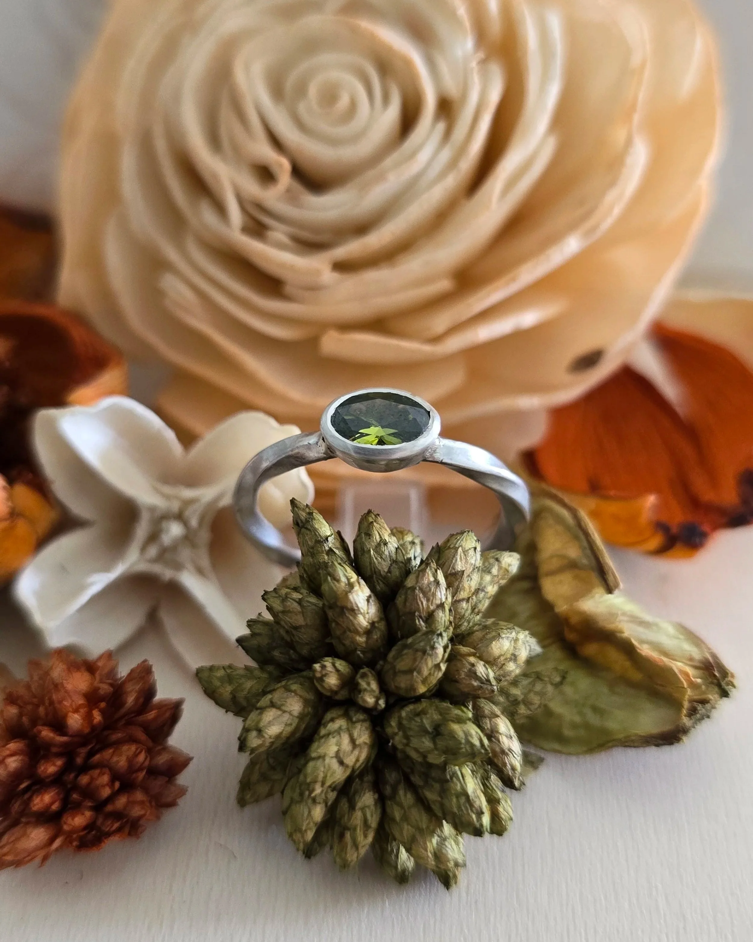 Sterling Silver Peridot Solitaire Ring with Twist Band