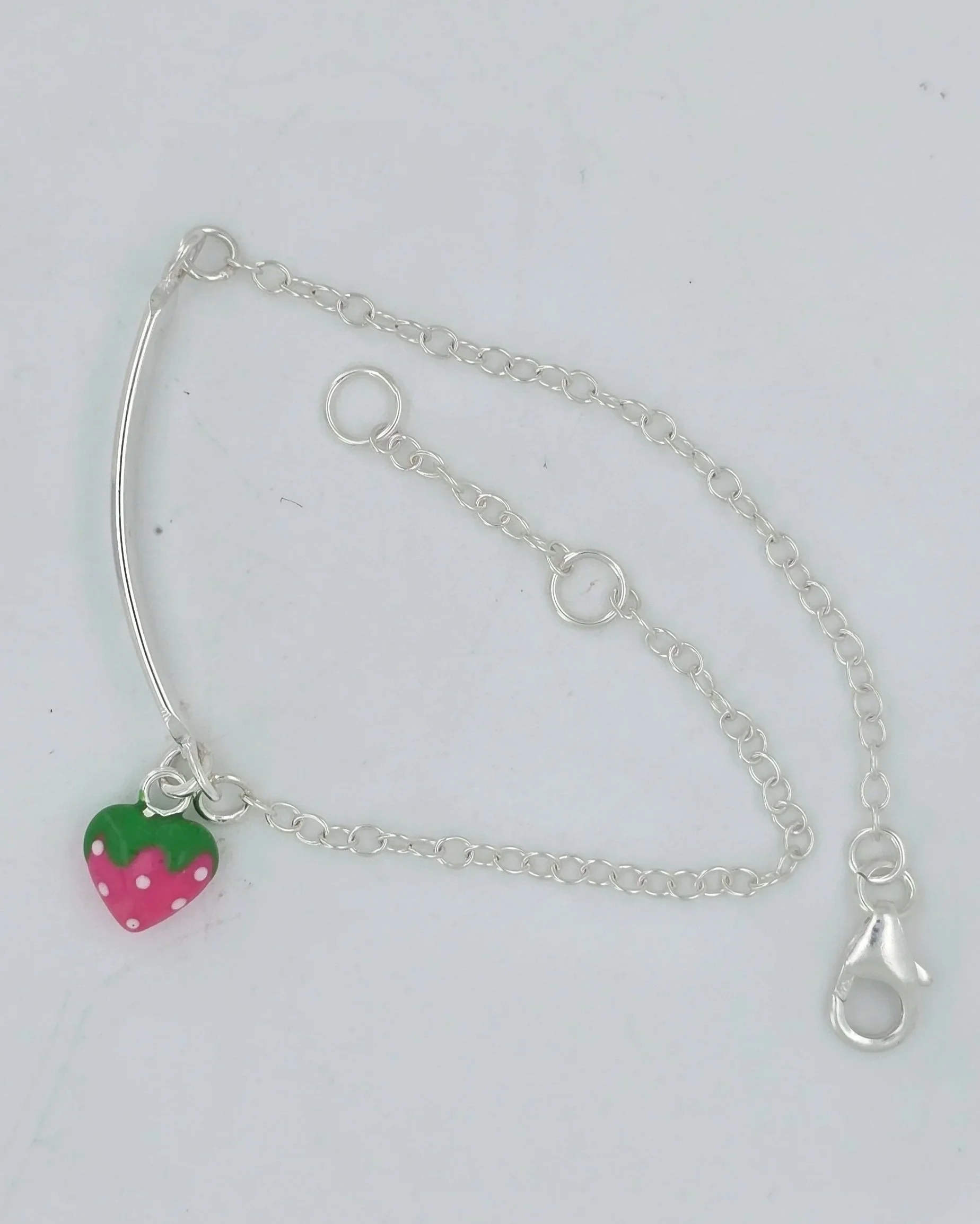 Sterling silver 17cm ID with enamel strawberry