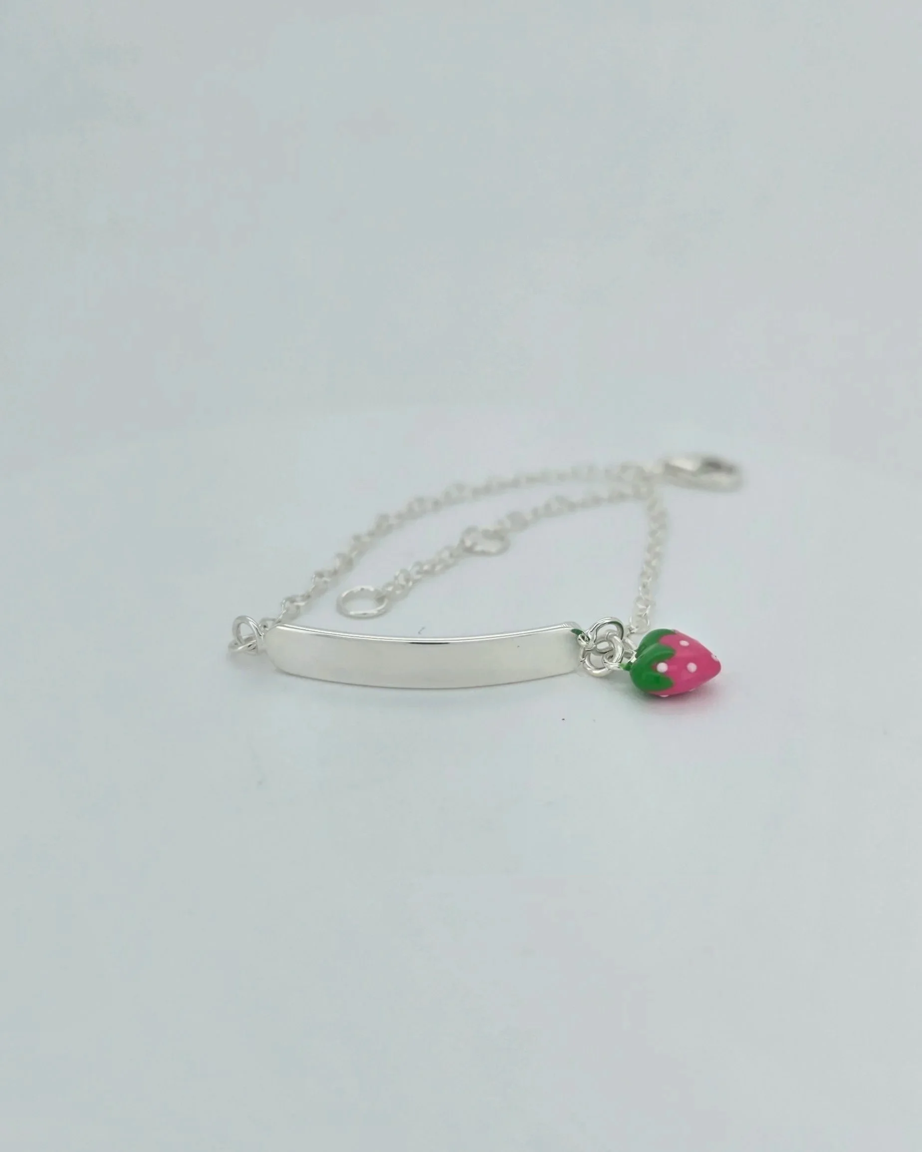 Sterling Silver Child's ID Bracelet with Enamel Strawberry