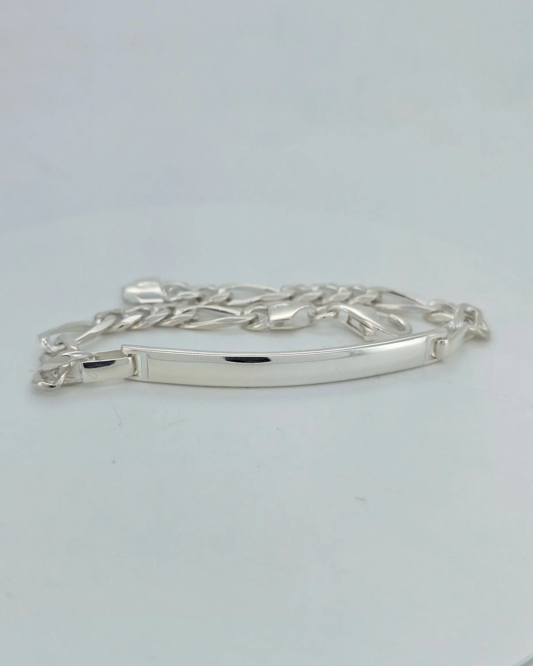 Sterling silver 19cm Bevel Figaro 3-1 ID Bracelet