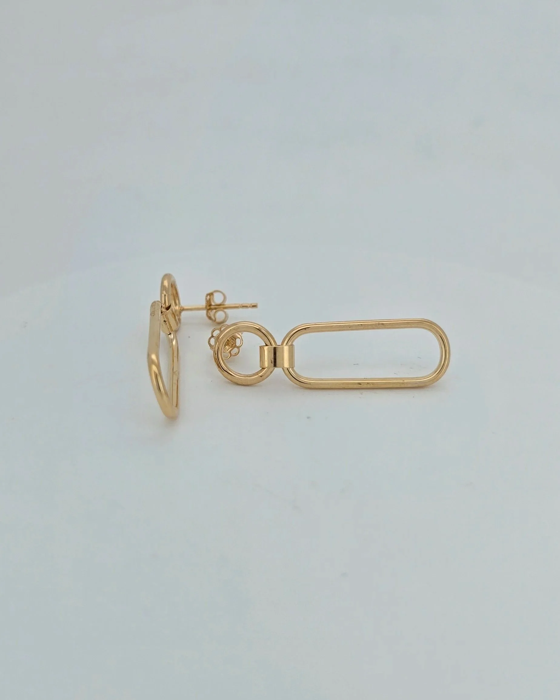 9ct Yellow Gold Paperclip & Circle Earrings