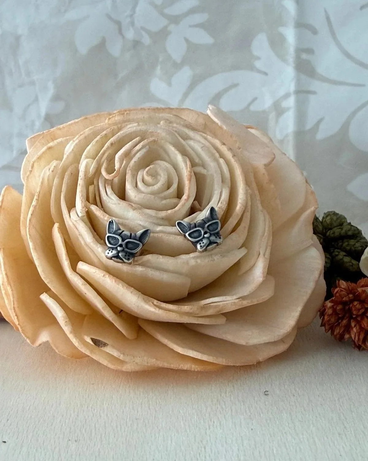 Silver Oxidized Dog Studs