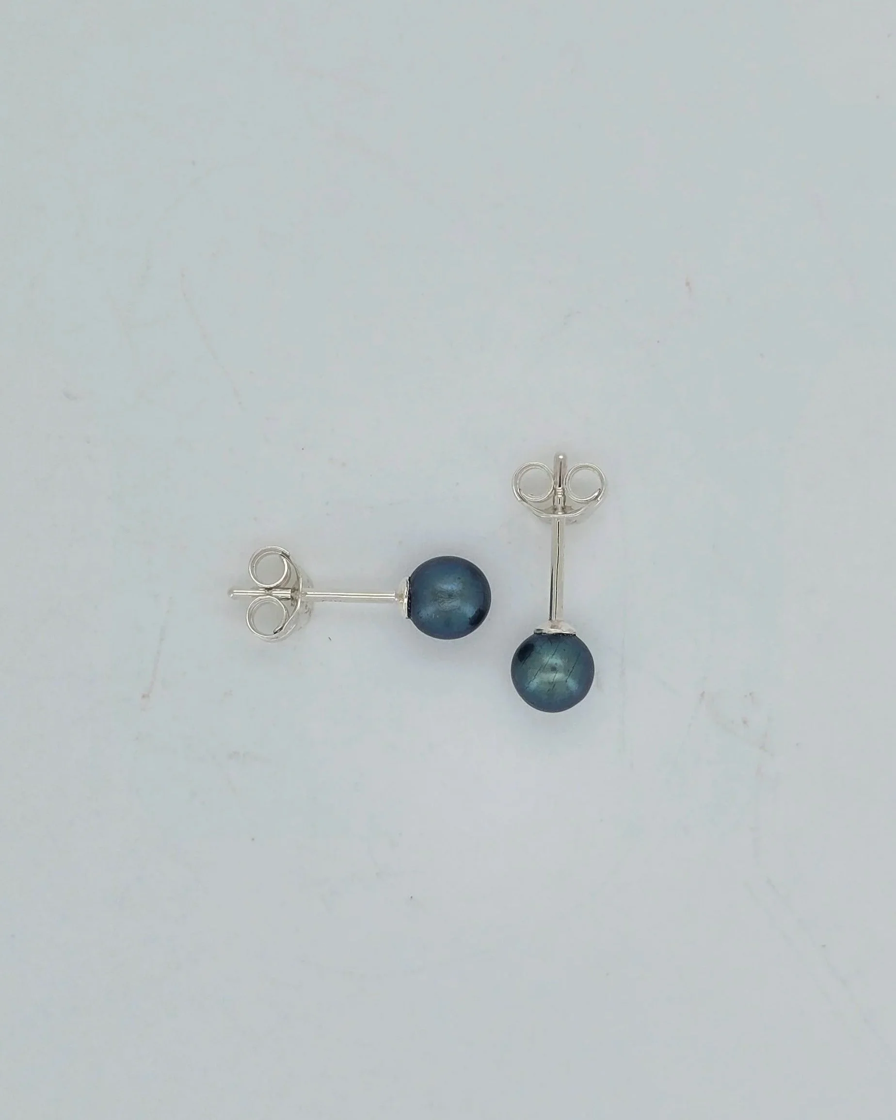 Sterling Silver Black Pearl Stud Earrings