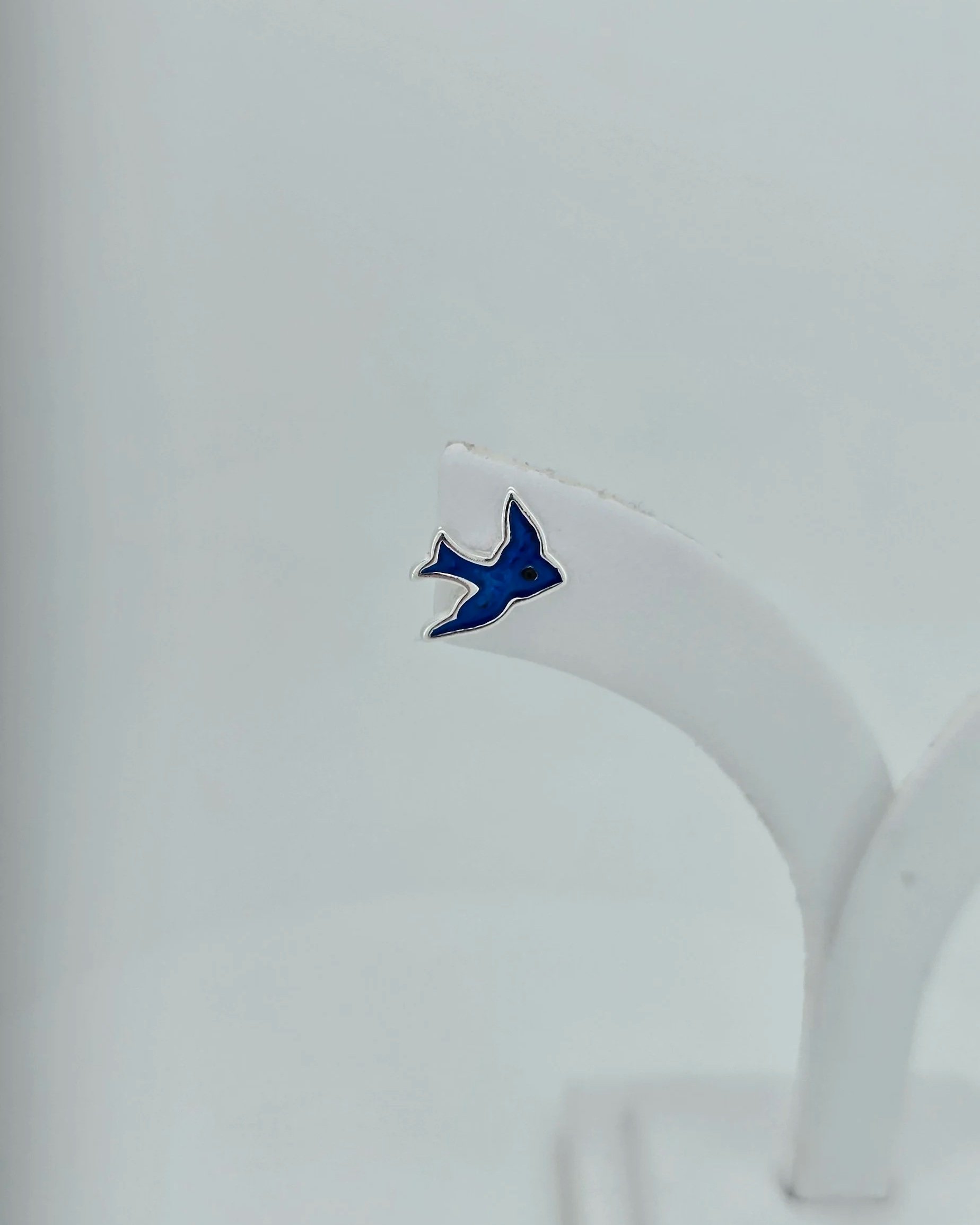 Sterling Silver blue enamel bird studs