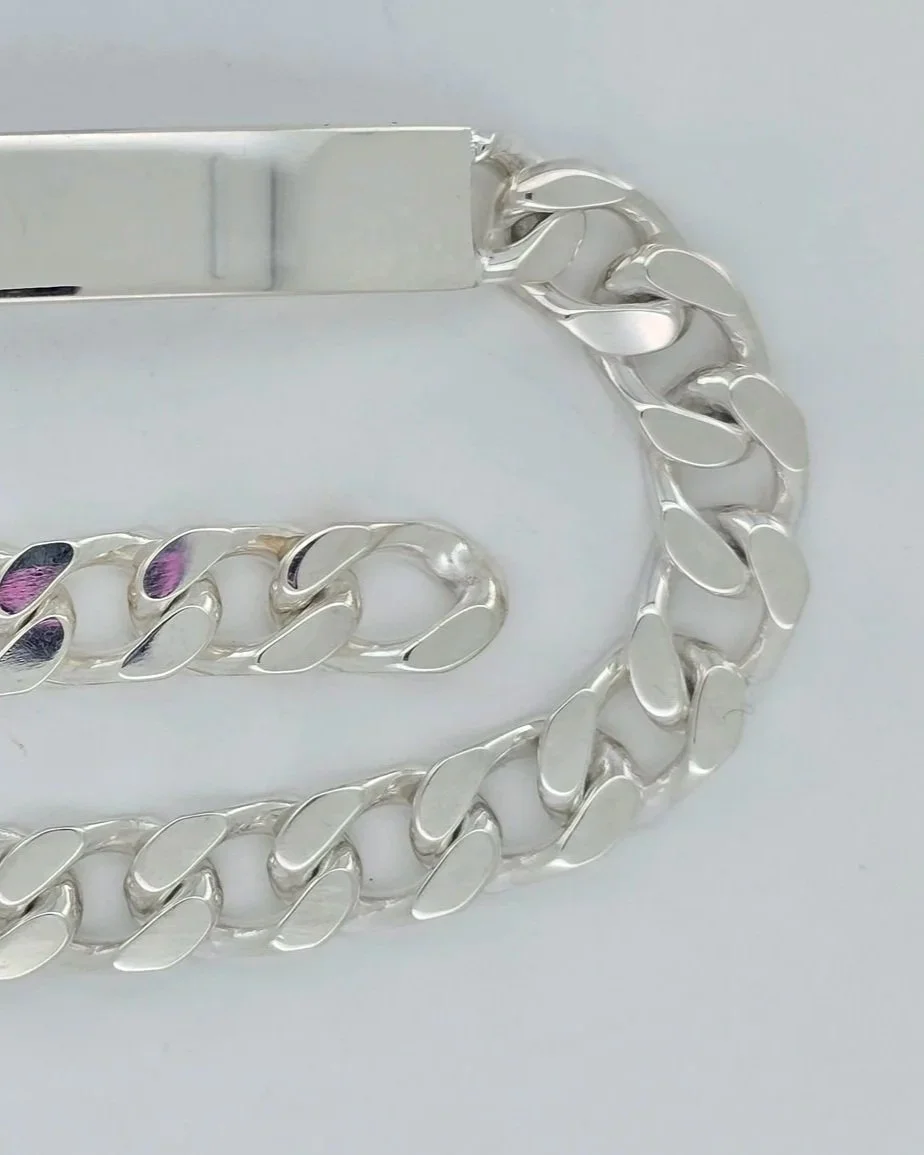 Sterling Silver Diamond Cut Curb ID Bracelet