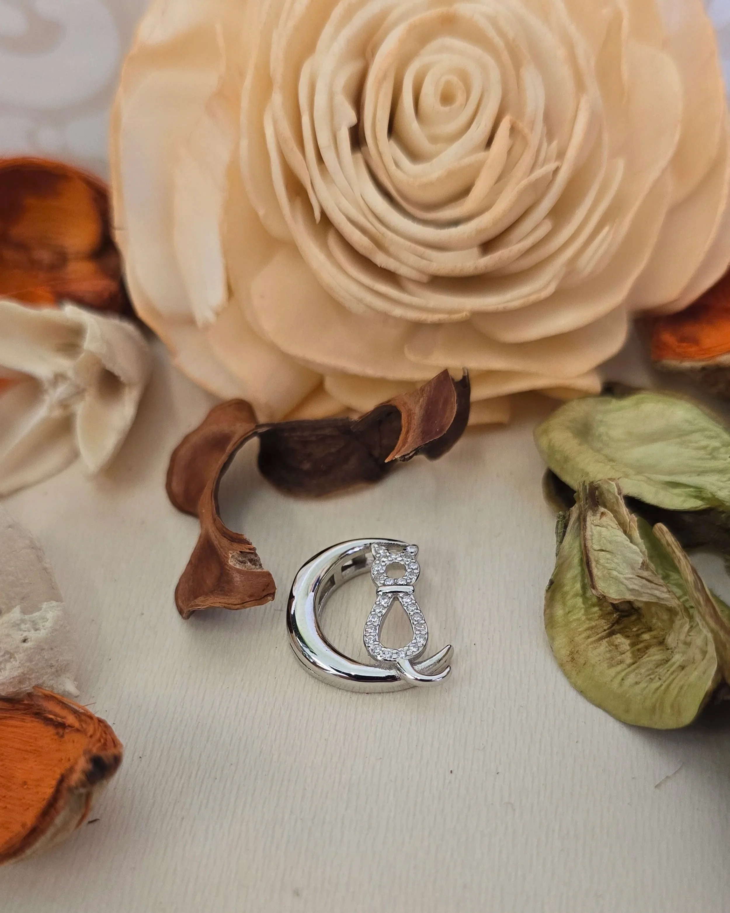 Celestial Cat Sterling Silver Moon Pendant