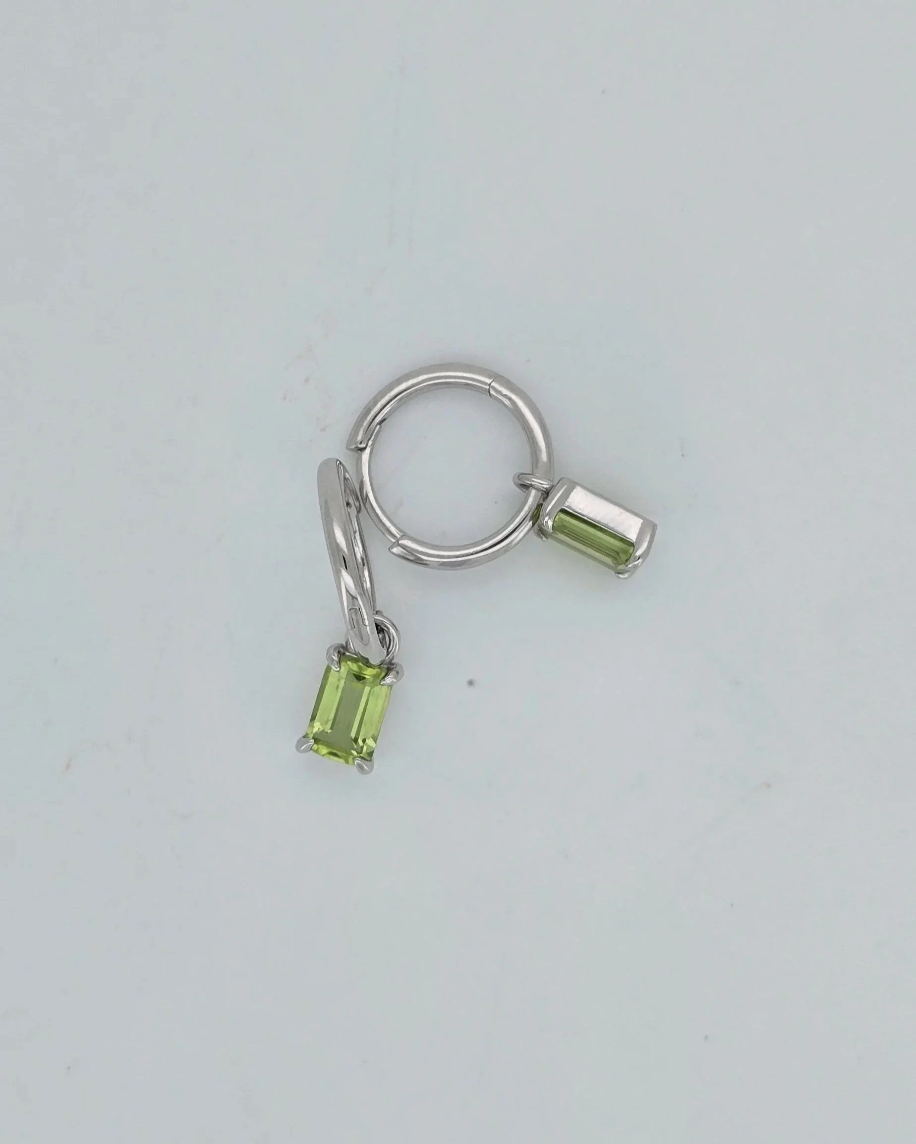 Sterling Silver Peridot Charm Huggie Earrings