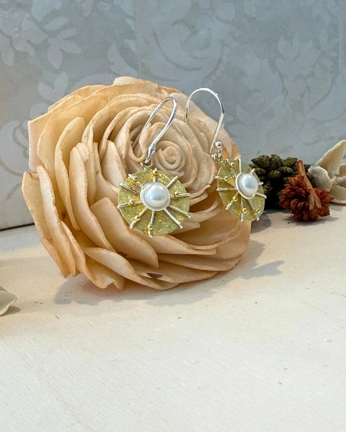 Sterling Silver & Gold-plated Sun Pearl Earrings