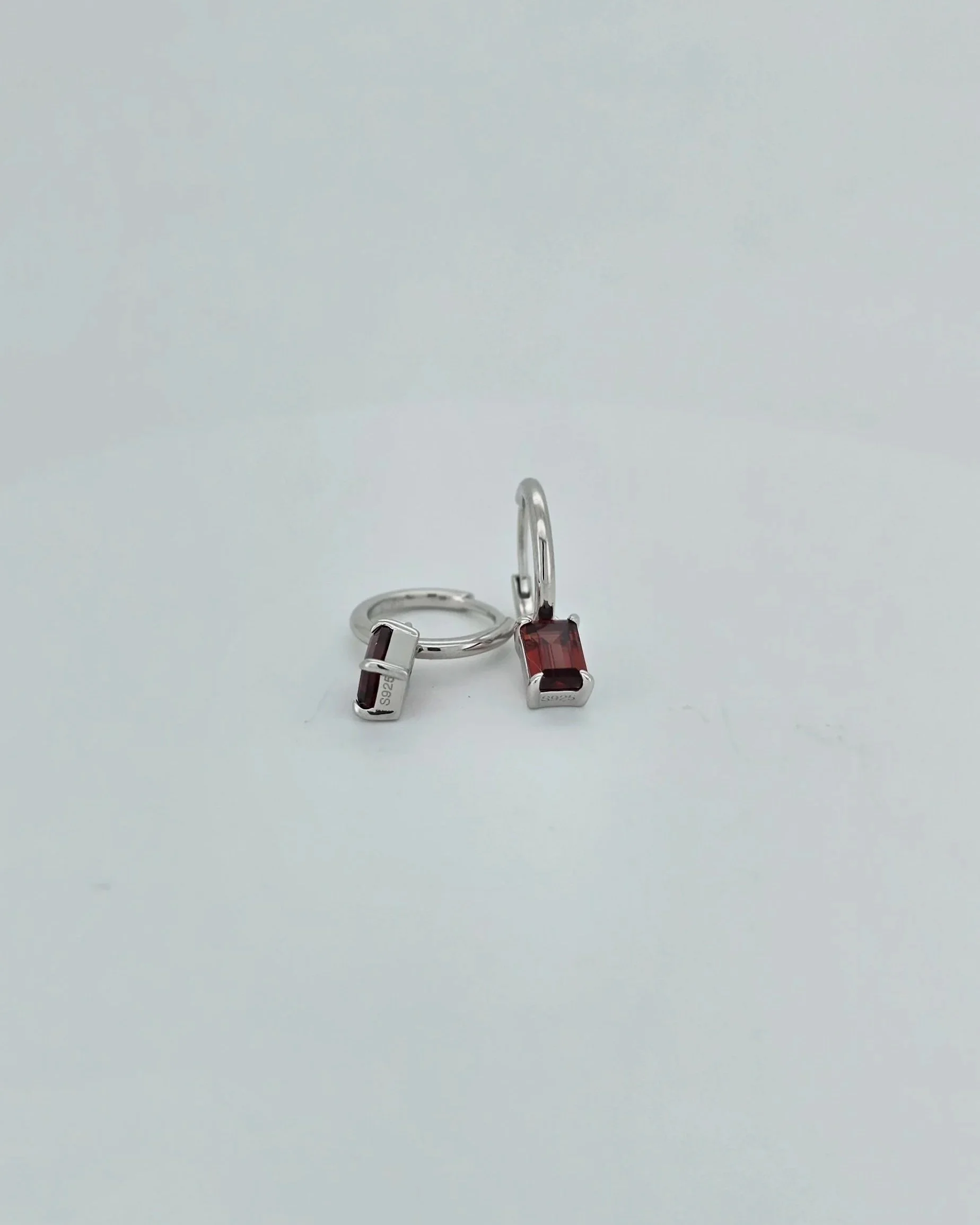 Sterling Silver Garnet Huggie Earrings