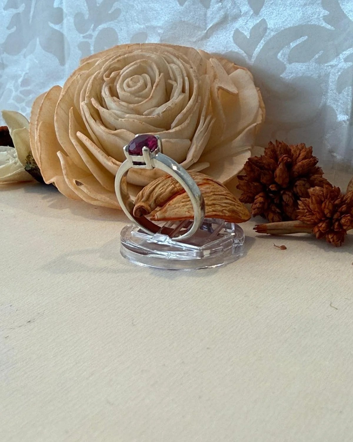 Silver Lab-grown Ruby Solitaire Ring