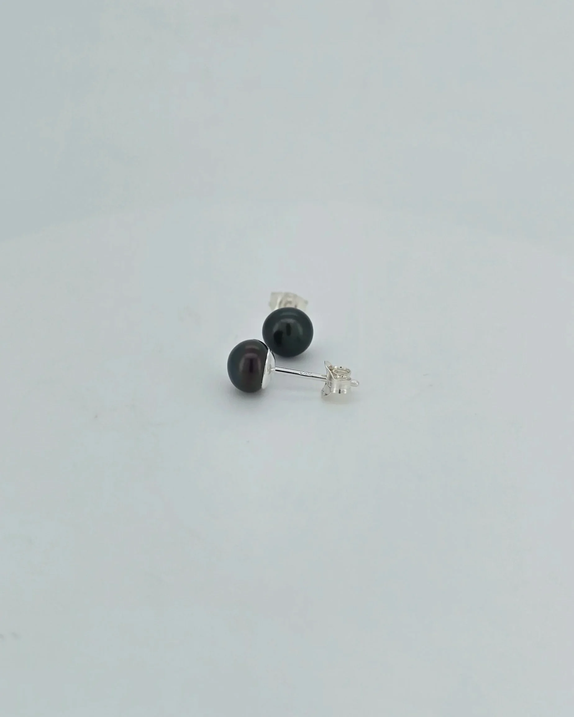 Black Pearl Studs in Sterling Silver