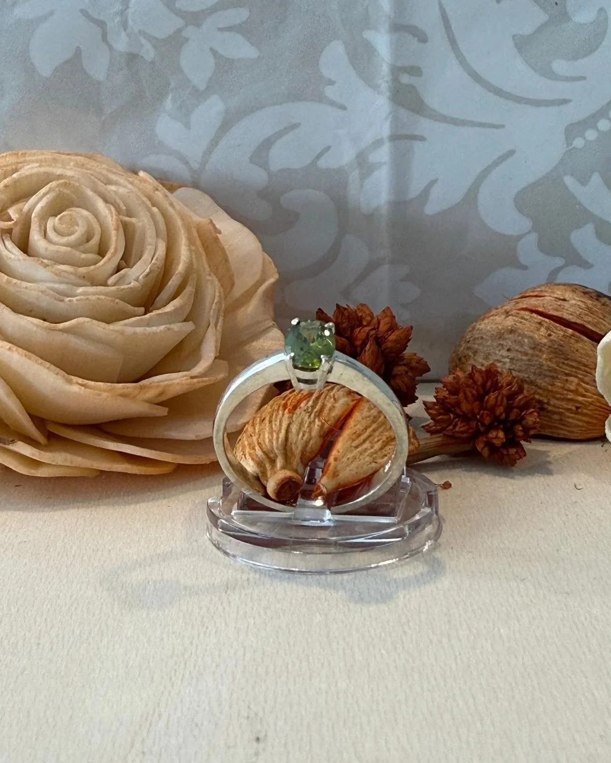 Silver Oval Peridot Solitaire Ring