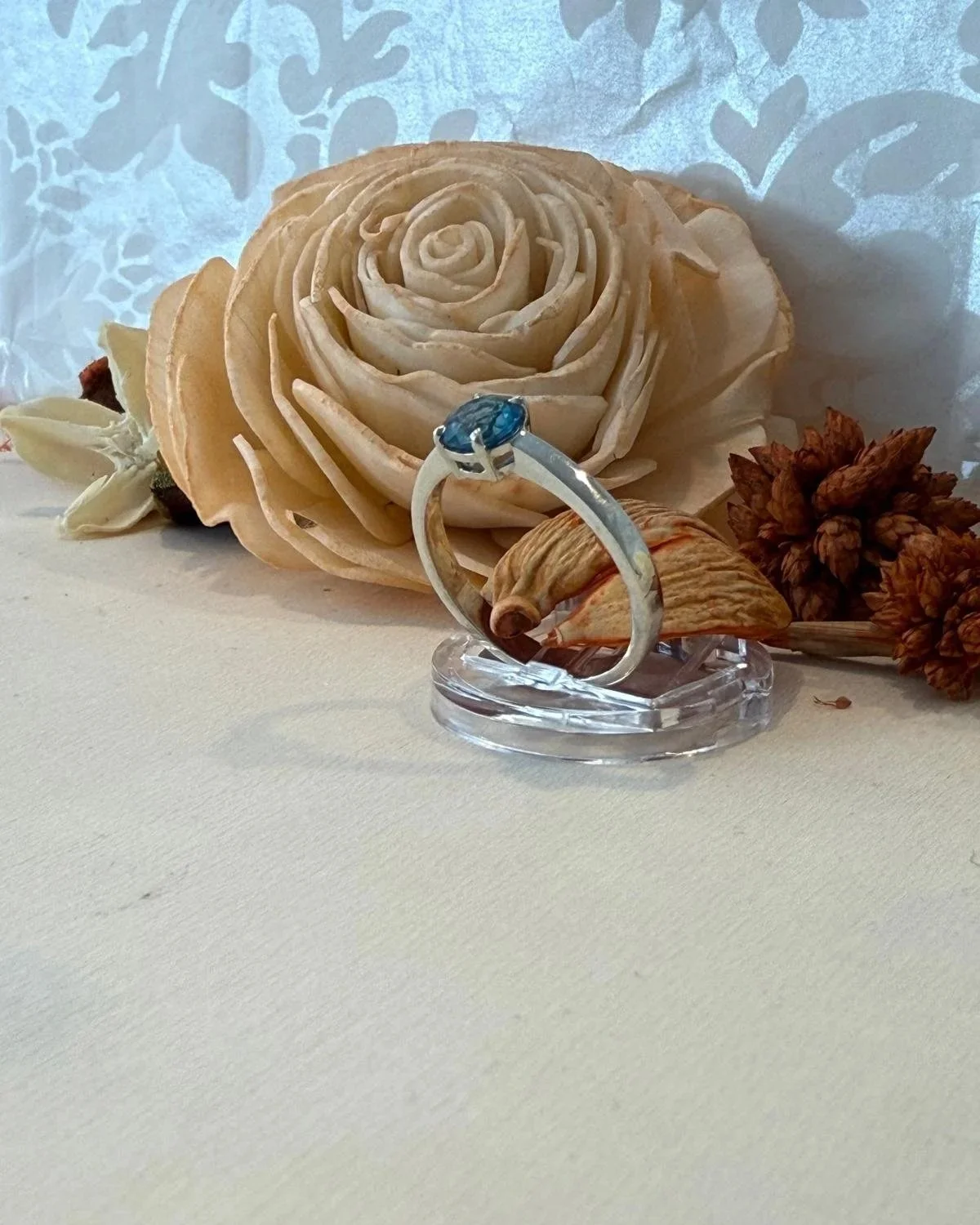 Silver topaz solitaire ring