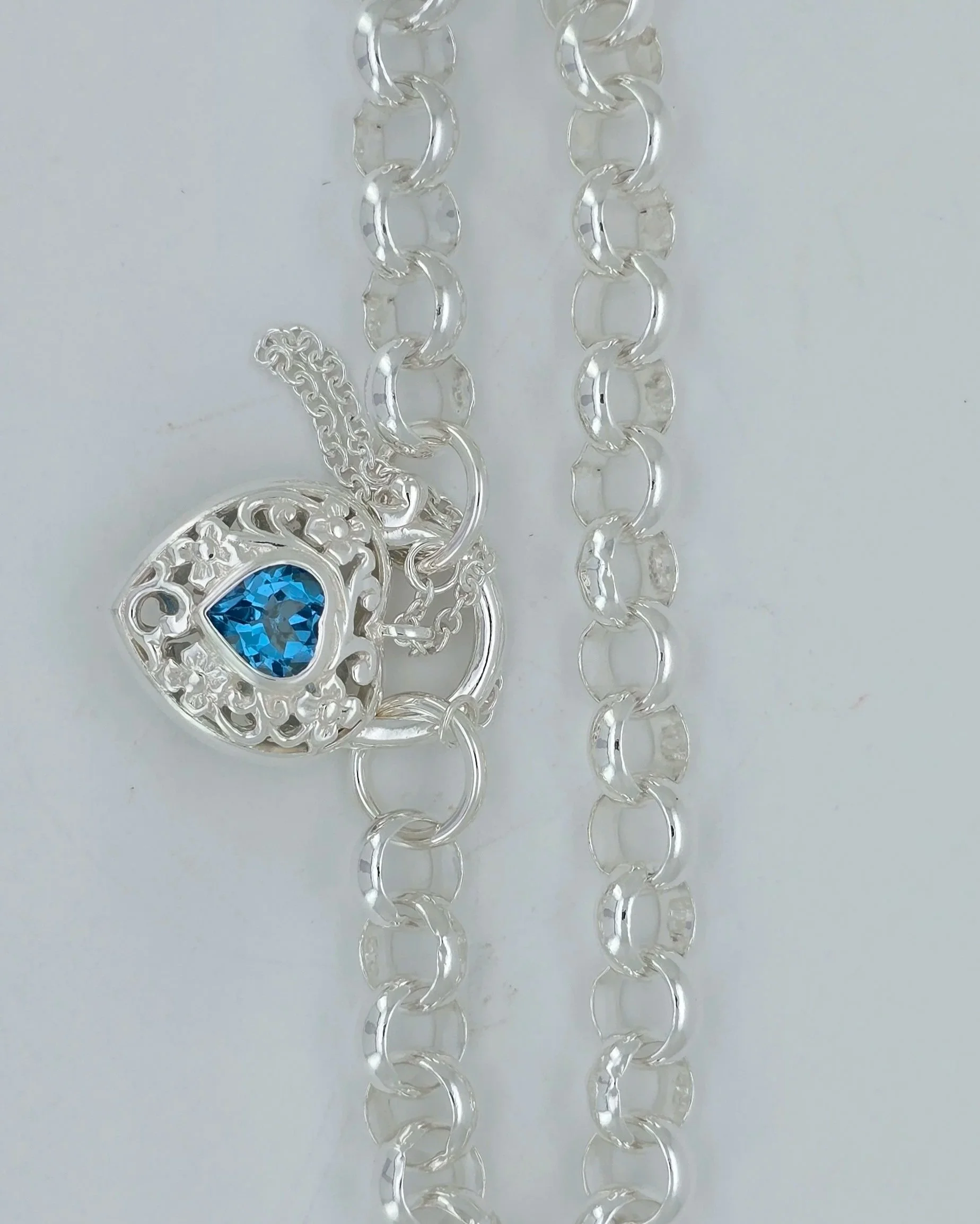 Silver Belcher Bracelet with Blue Topaz Padlock