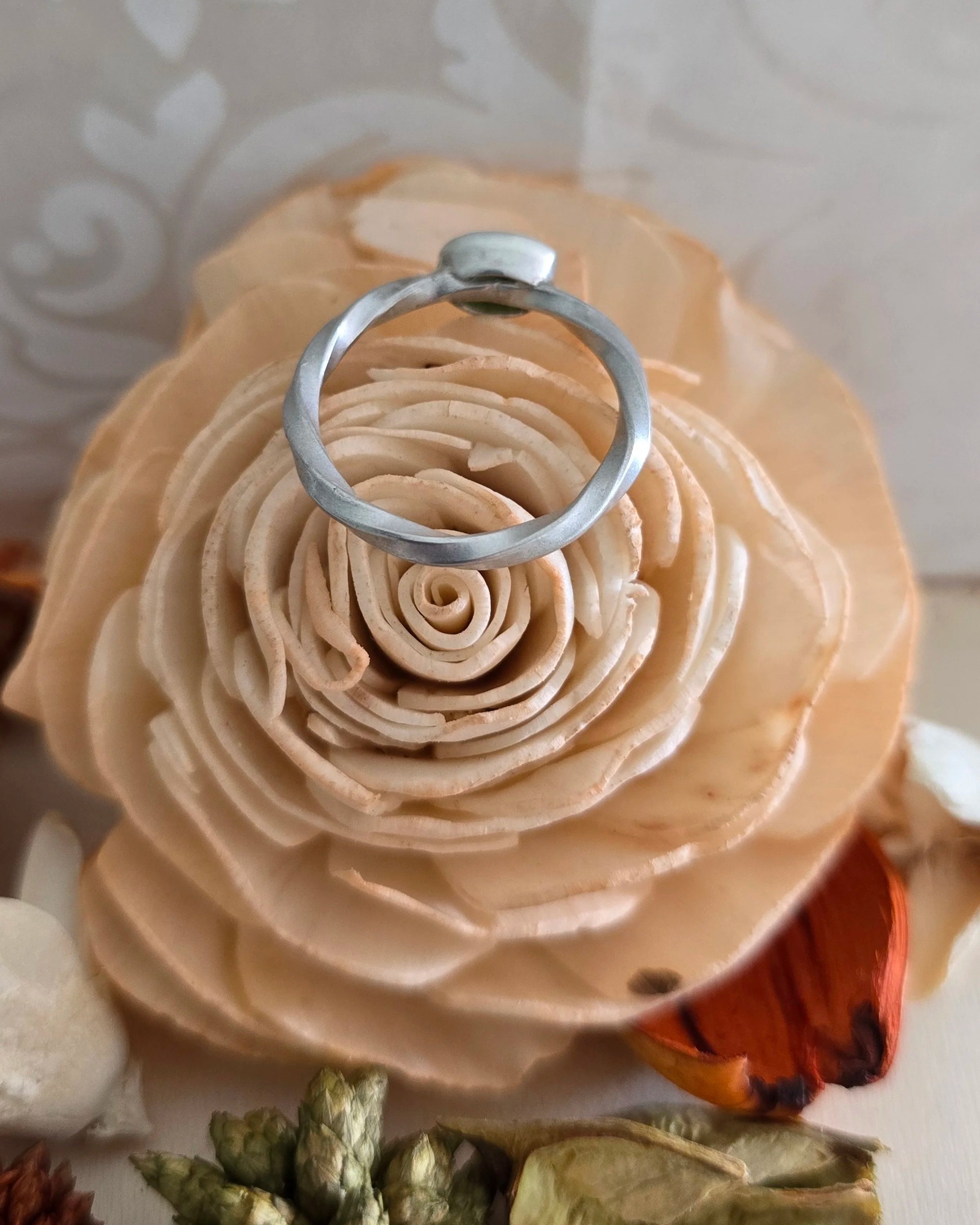 Silver Peridot Solitaire Ring with Twist Band