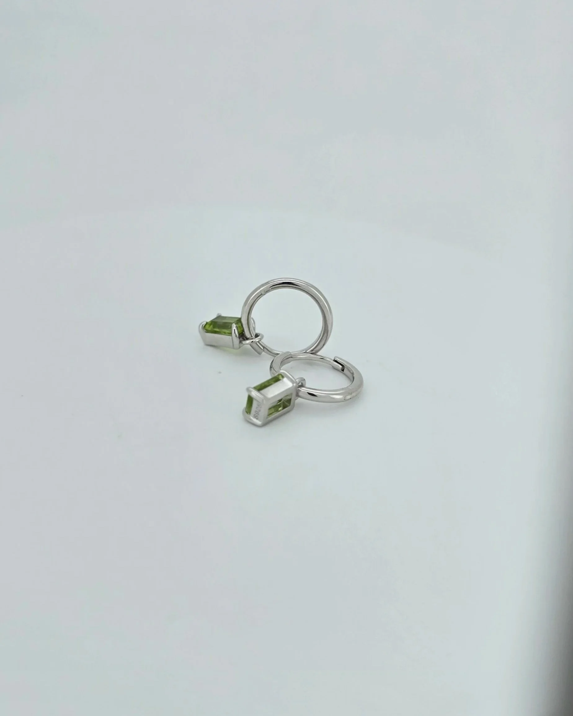Sterling Silver Peridot Charm Huggie Earrings