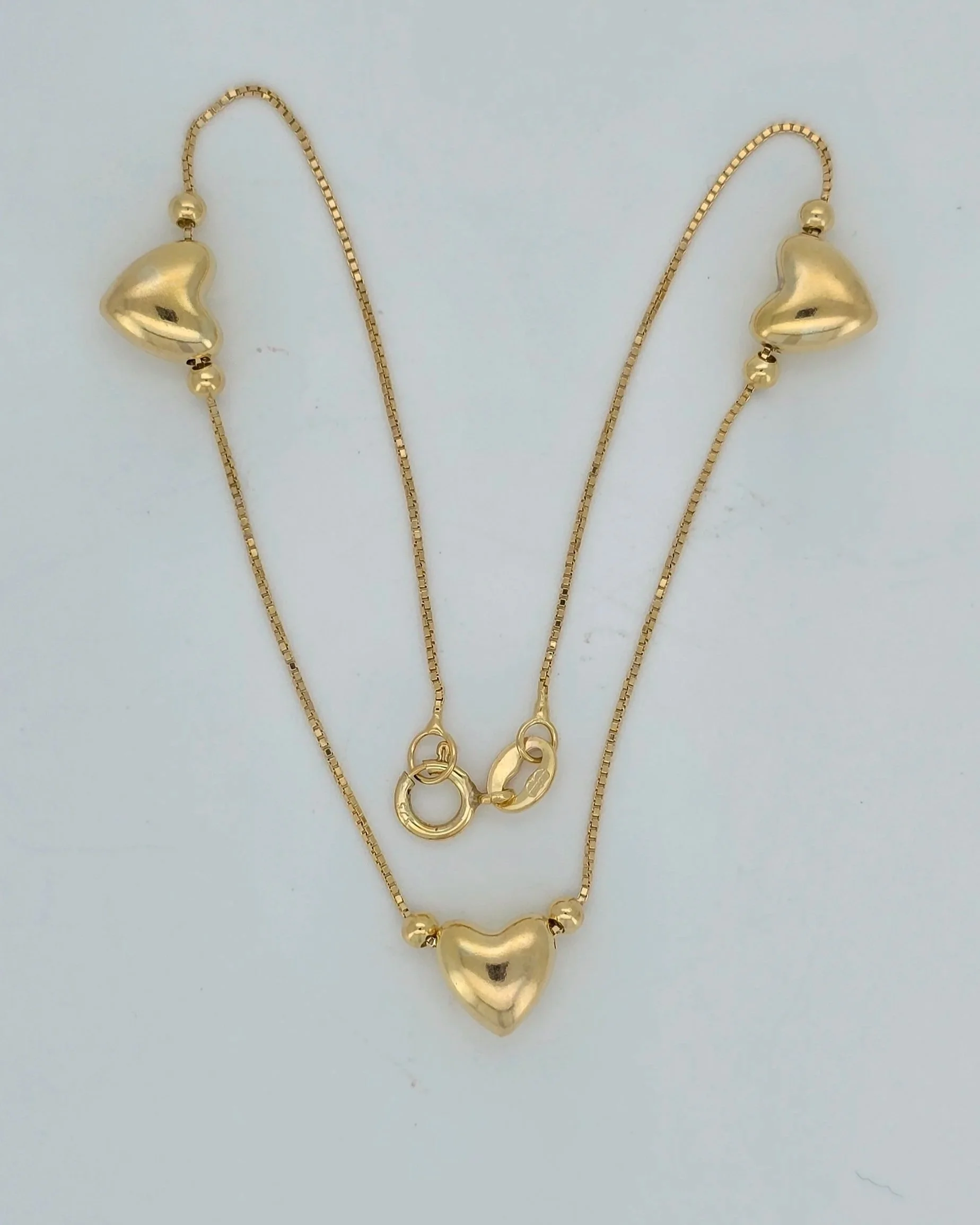 9ct Yellow Gold Heart Charm Box Chain Bracelet
