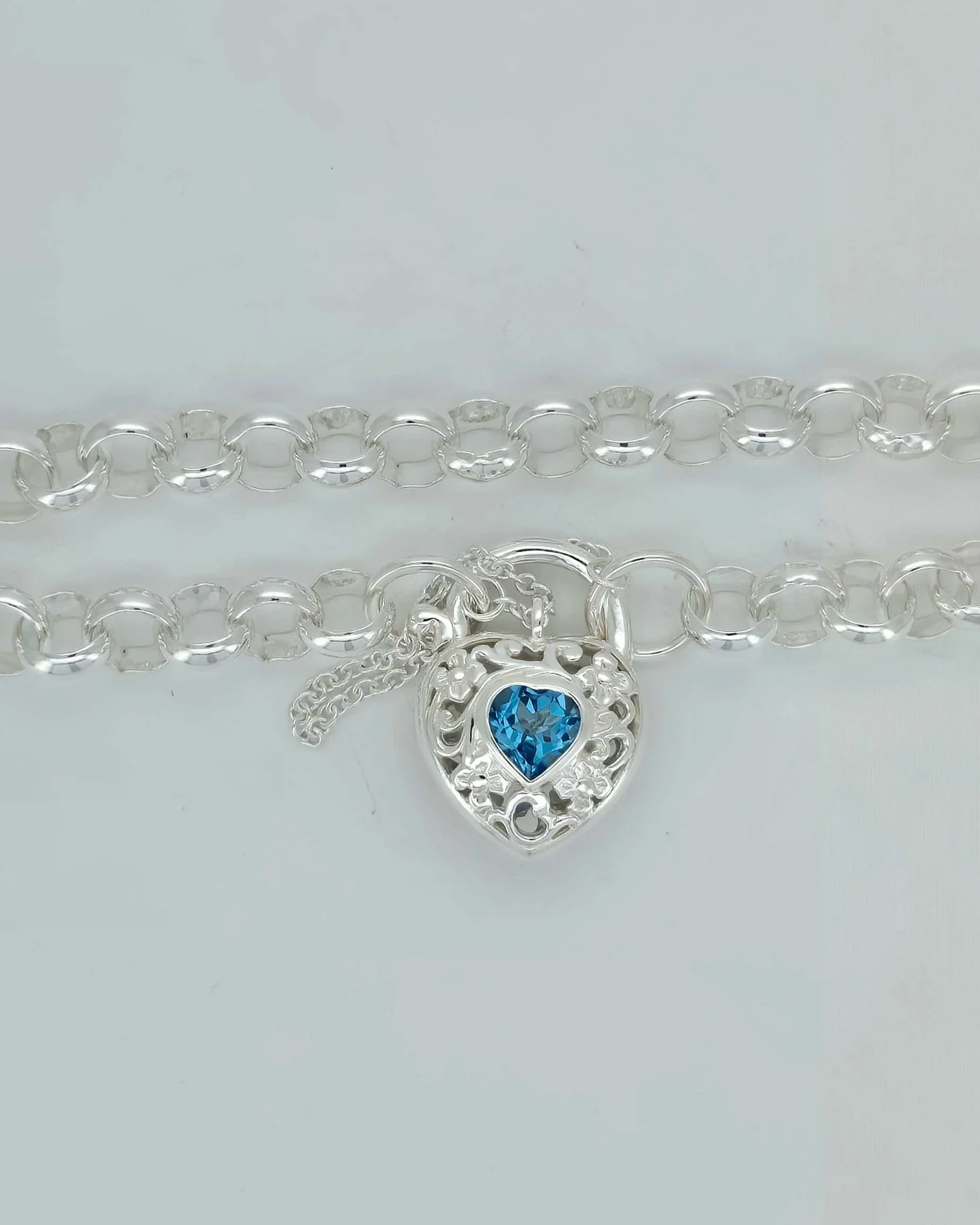 Sterling Silver Belcher Bracelet with Blue Topaz Padlock