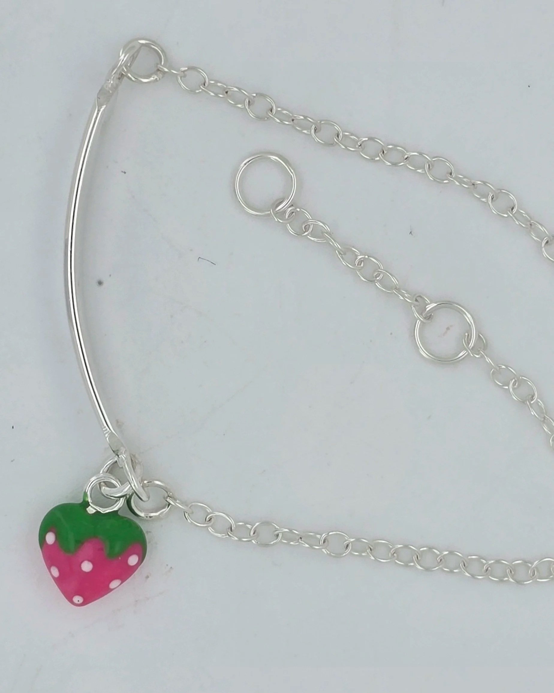 Sterling silver 17cm ID with enamel strawberry