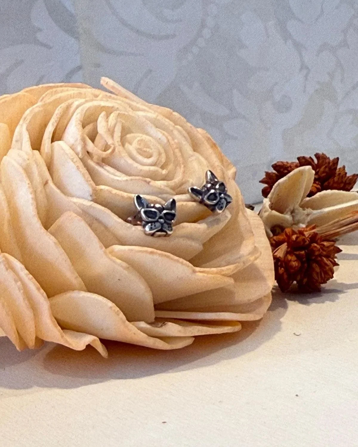 Silver Oxidized Dog Studs