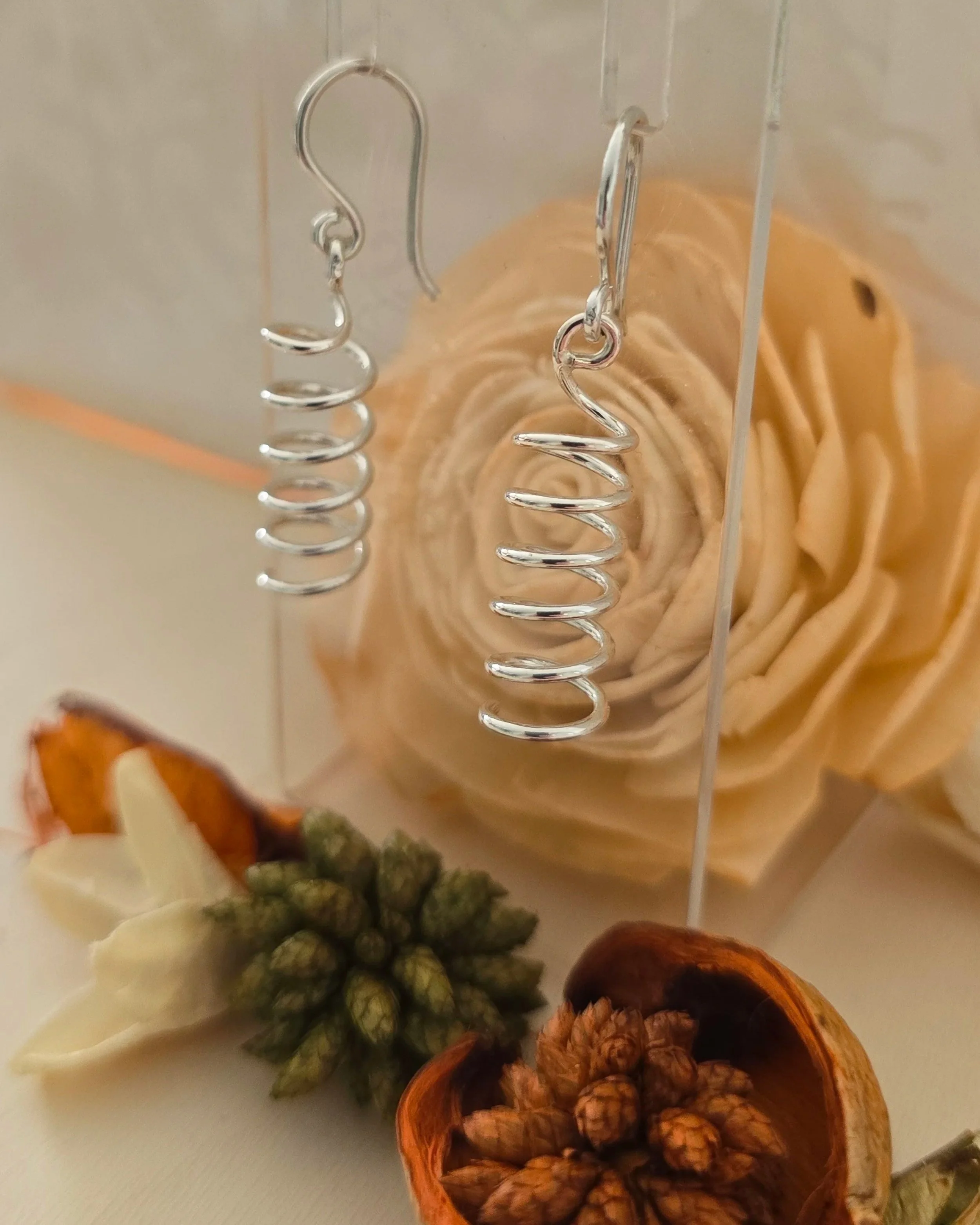 Silver Spiral Wire Drop Earrings