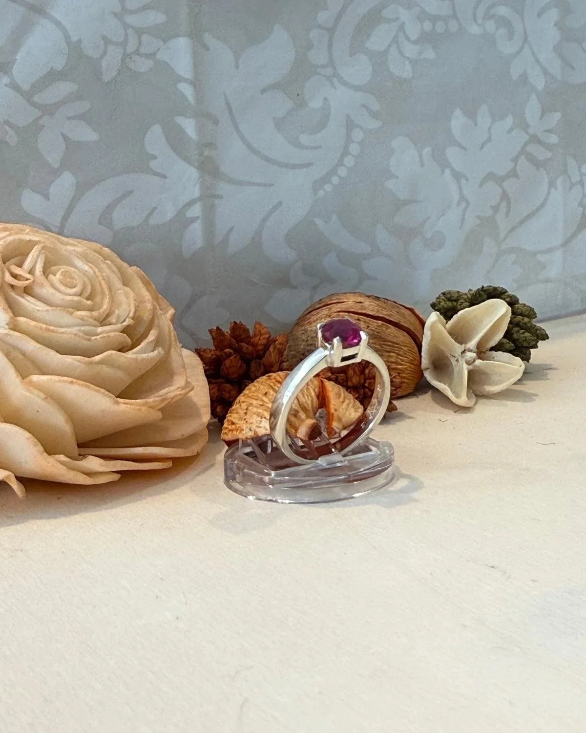 Silver Lab-grown Ruby Solitaire Ring