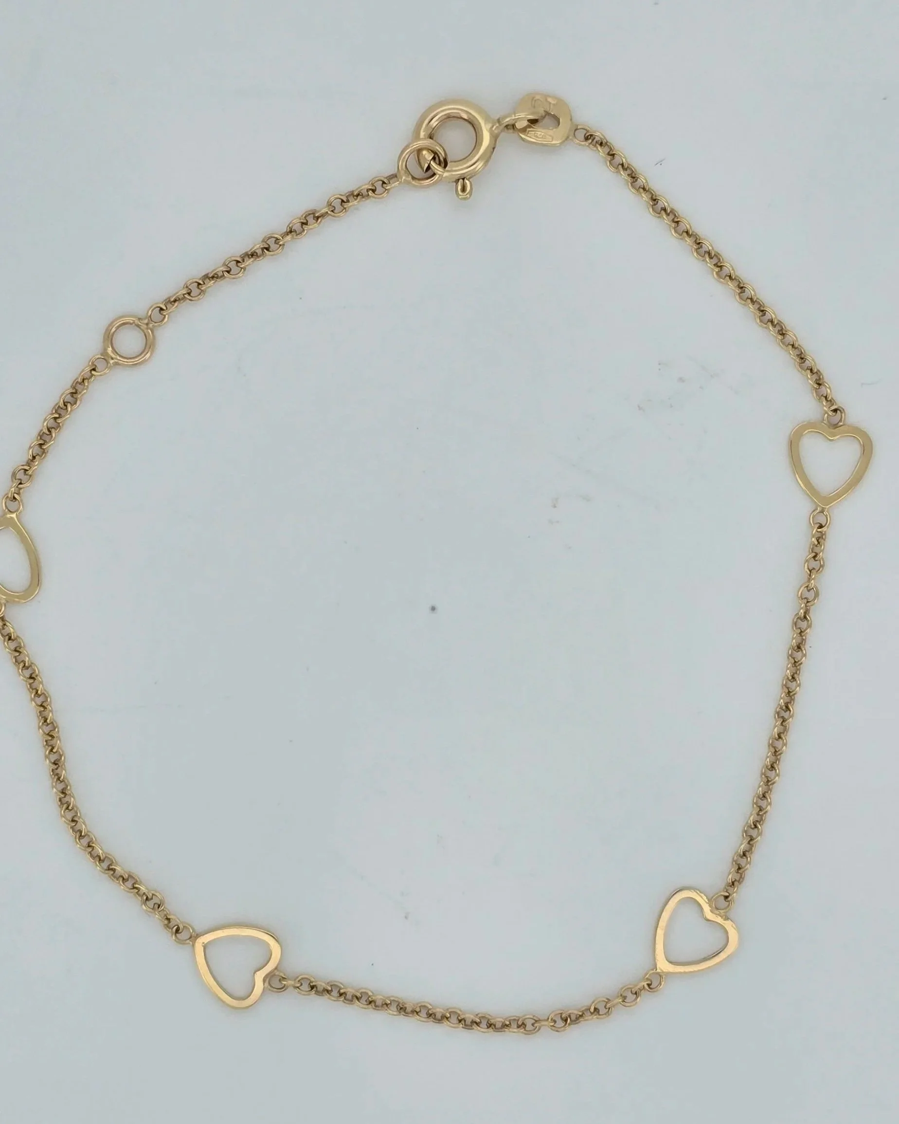 9ct Gold Bracelet with Open Heart Charms