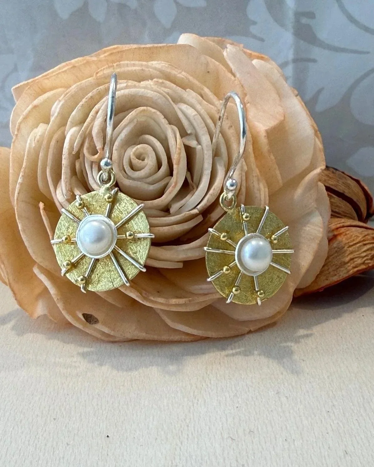 Sterling Silver & Gold-plated Sun Pearl Earrings