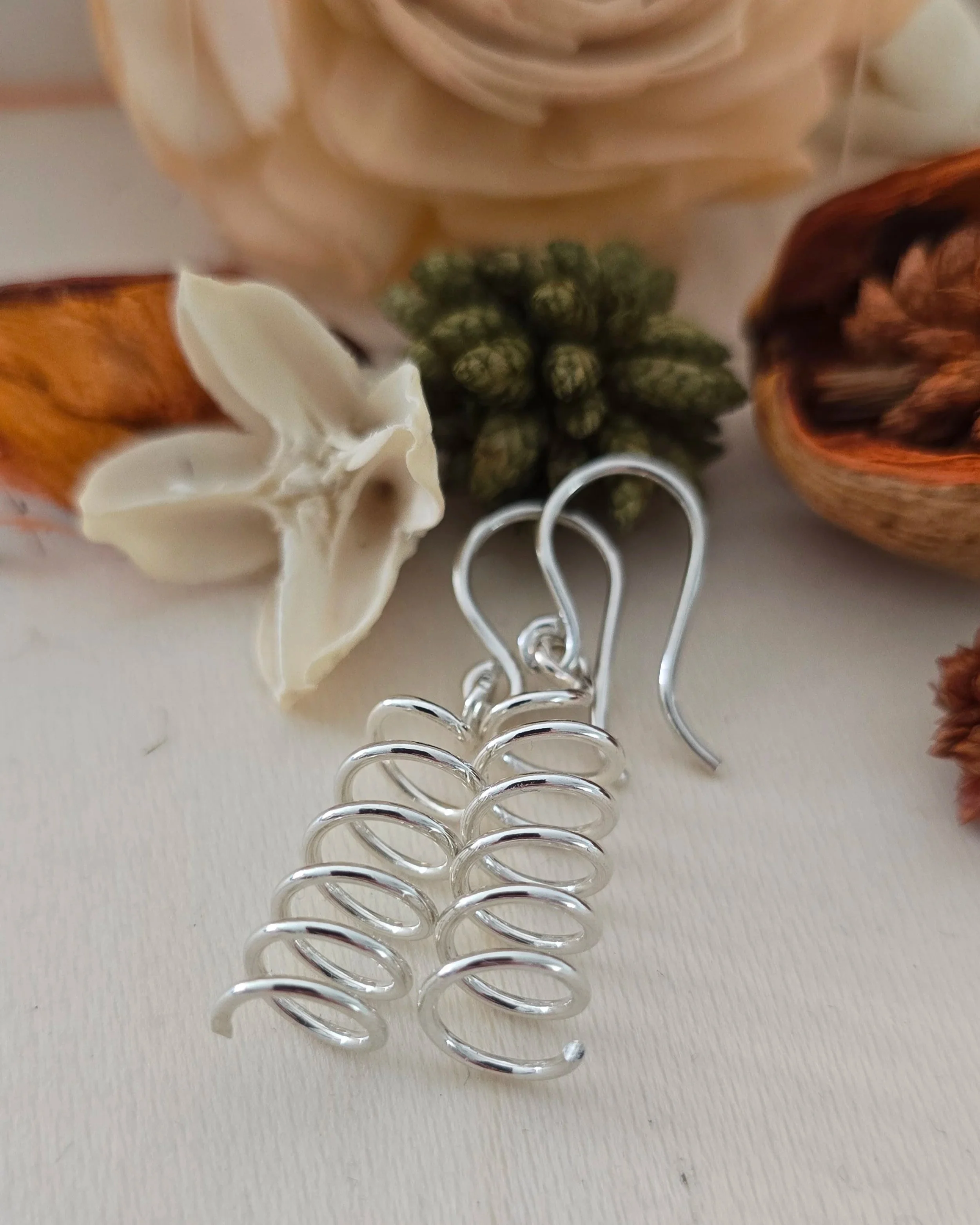 Silver Spiral Wire Drop Earrings