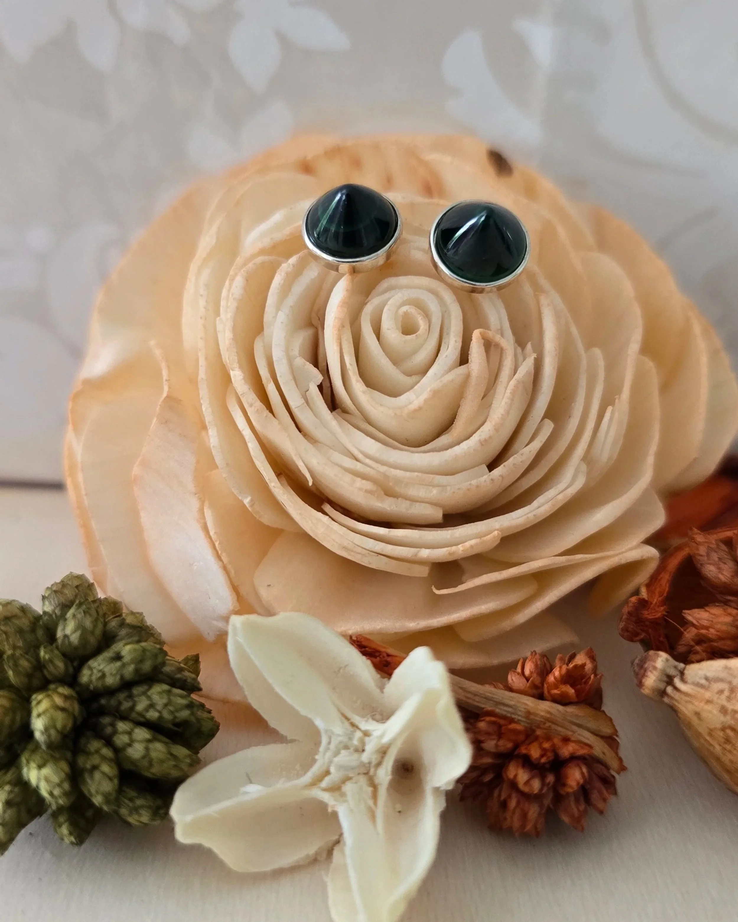 silver 8mm round Bloodstone studs