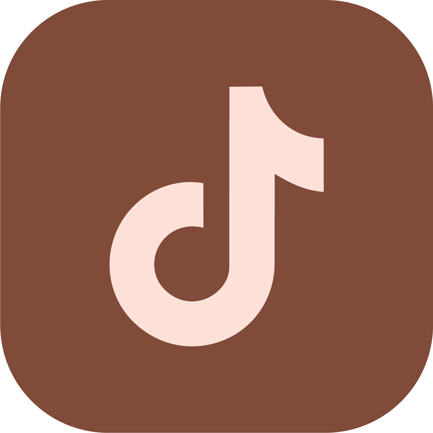 TikTok logo with a brown background and a pale pink musical note.