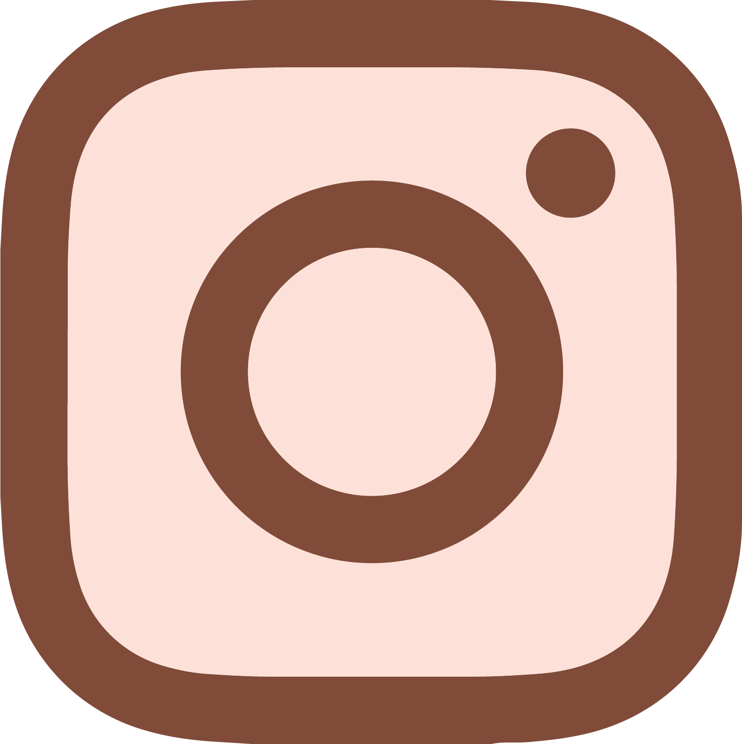 A stylized Instagram app icon with a pink background, brown border, and a brown circle in the center.