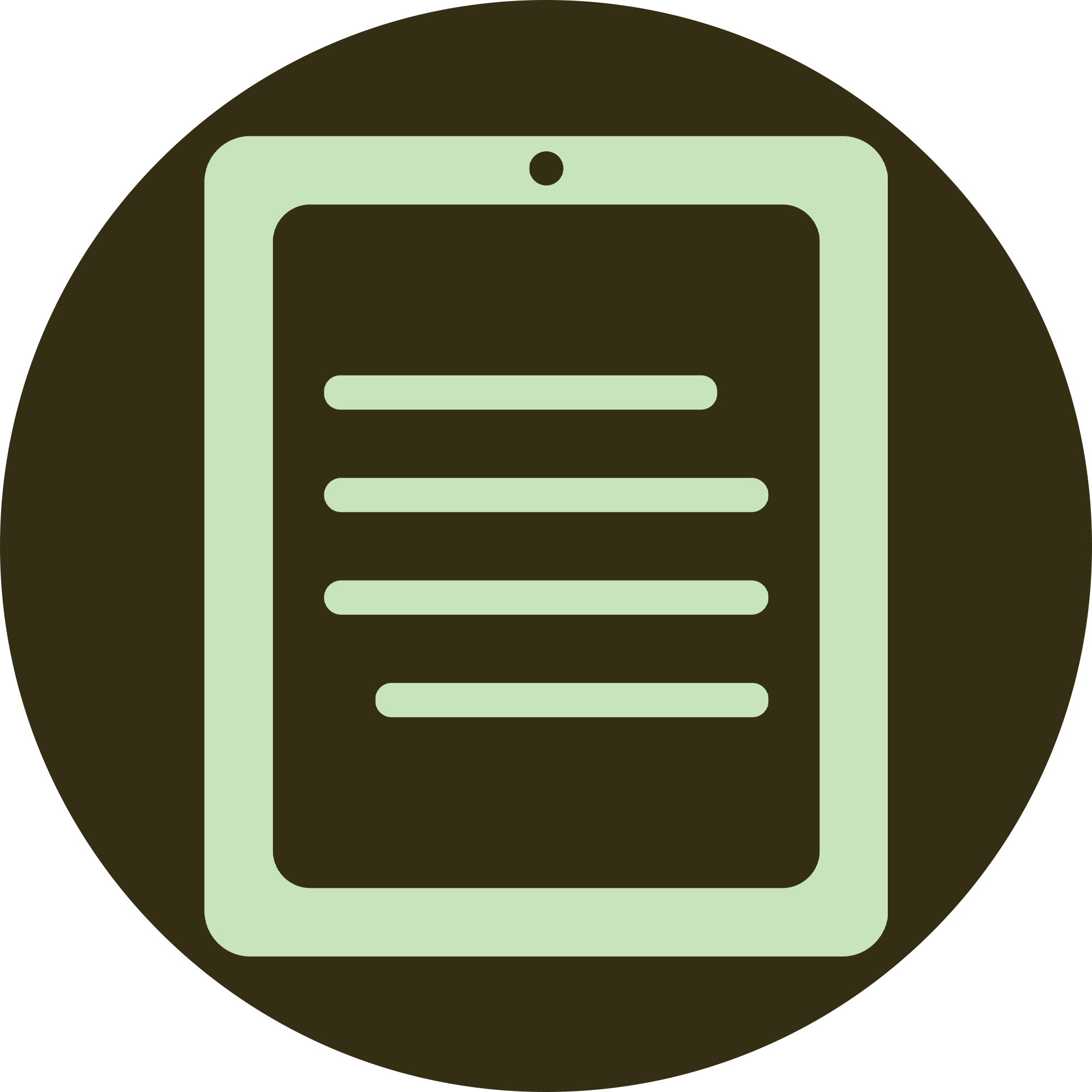 Icon of a document with lines of text, set against a circular dark background.